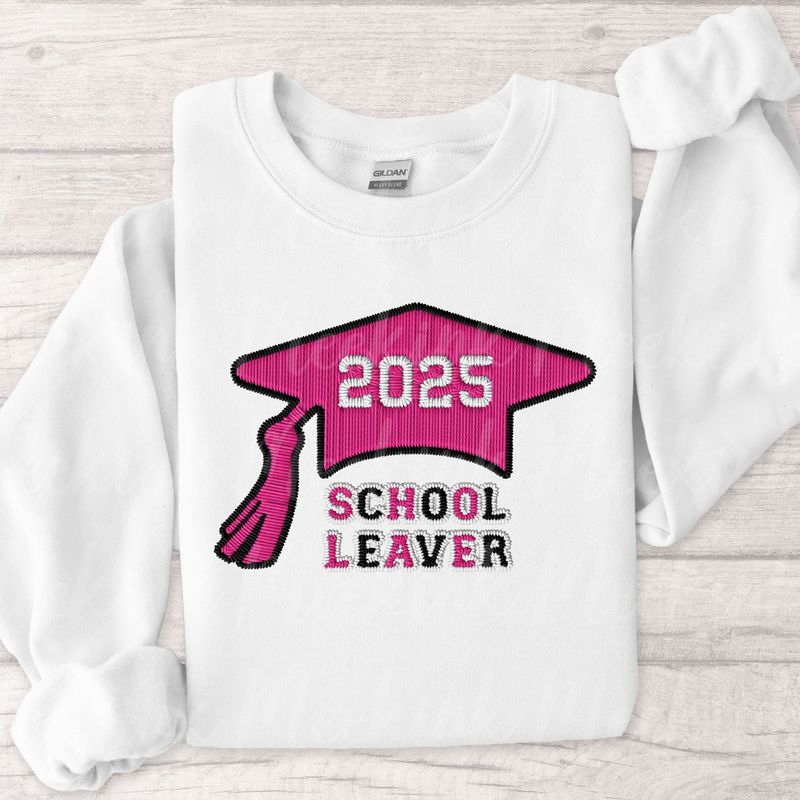 Faux Embroidered Effect Personalised 2025 School Leaver Pink DTF Decal