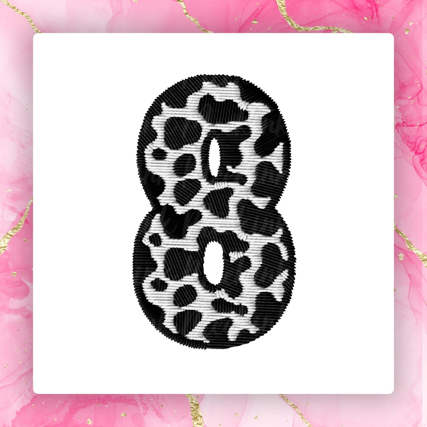 Faux Embroidery Effect Cow Print Number DTF Decal