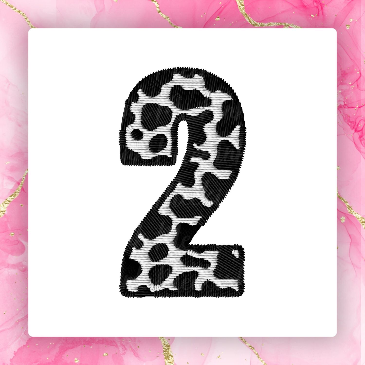 Faux Embroidery Effect Cow Print Number DTF Decal