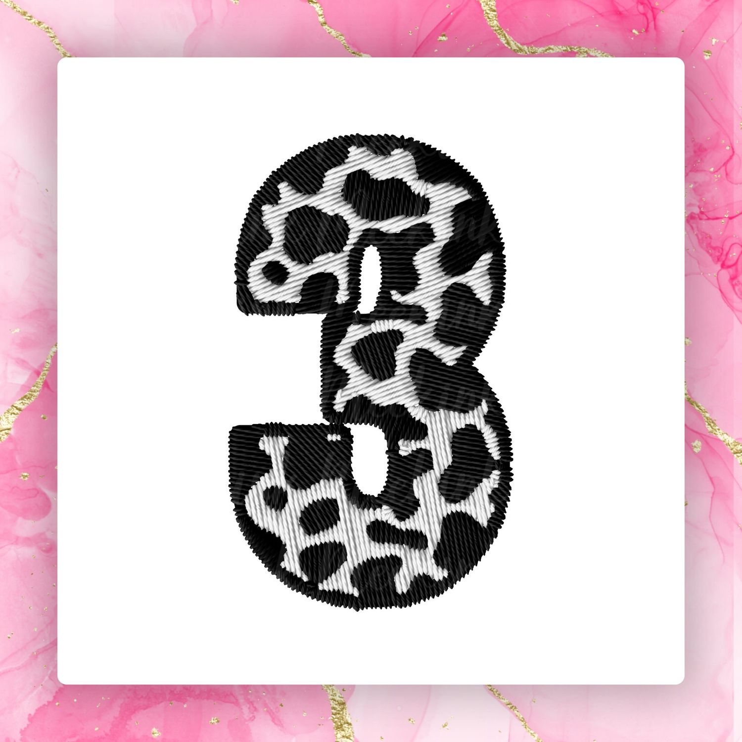 Faux Embroidery Effect Cow Print Number DTF Decal