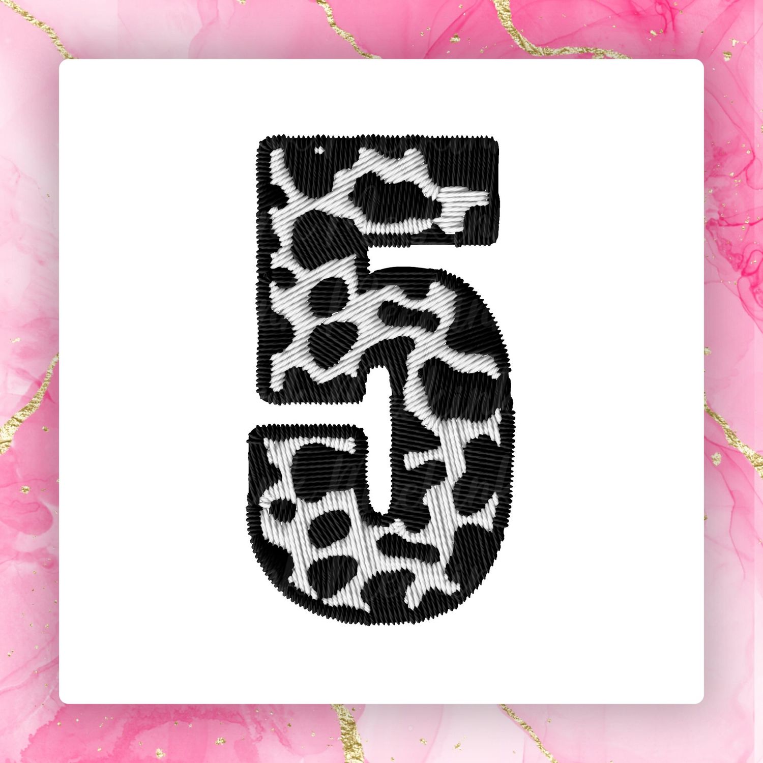 Faux Embroidery Effect Cow Print Number DTF Decal