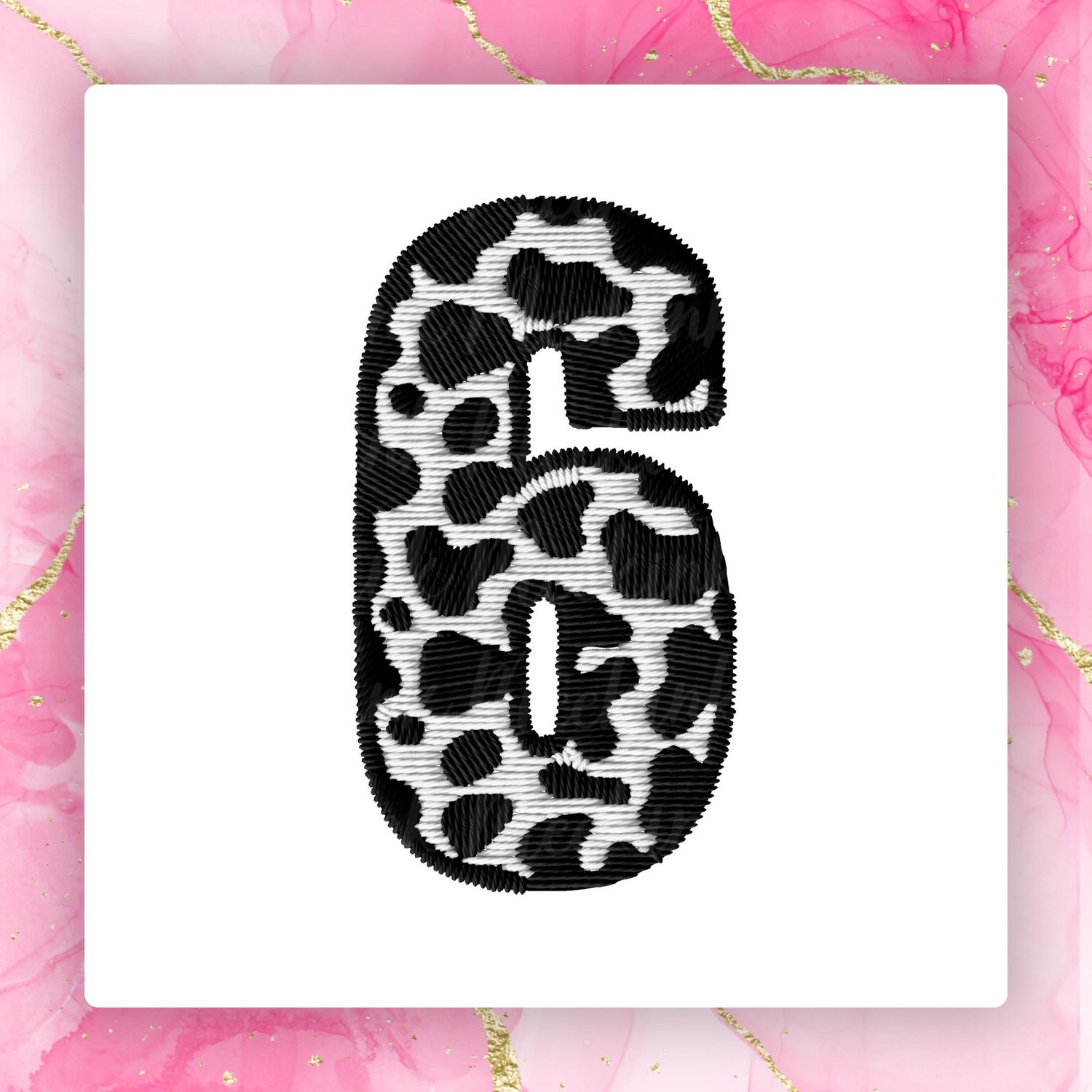 Faux Embroidery Effect Cow Print Number DTF Decal