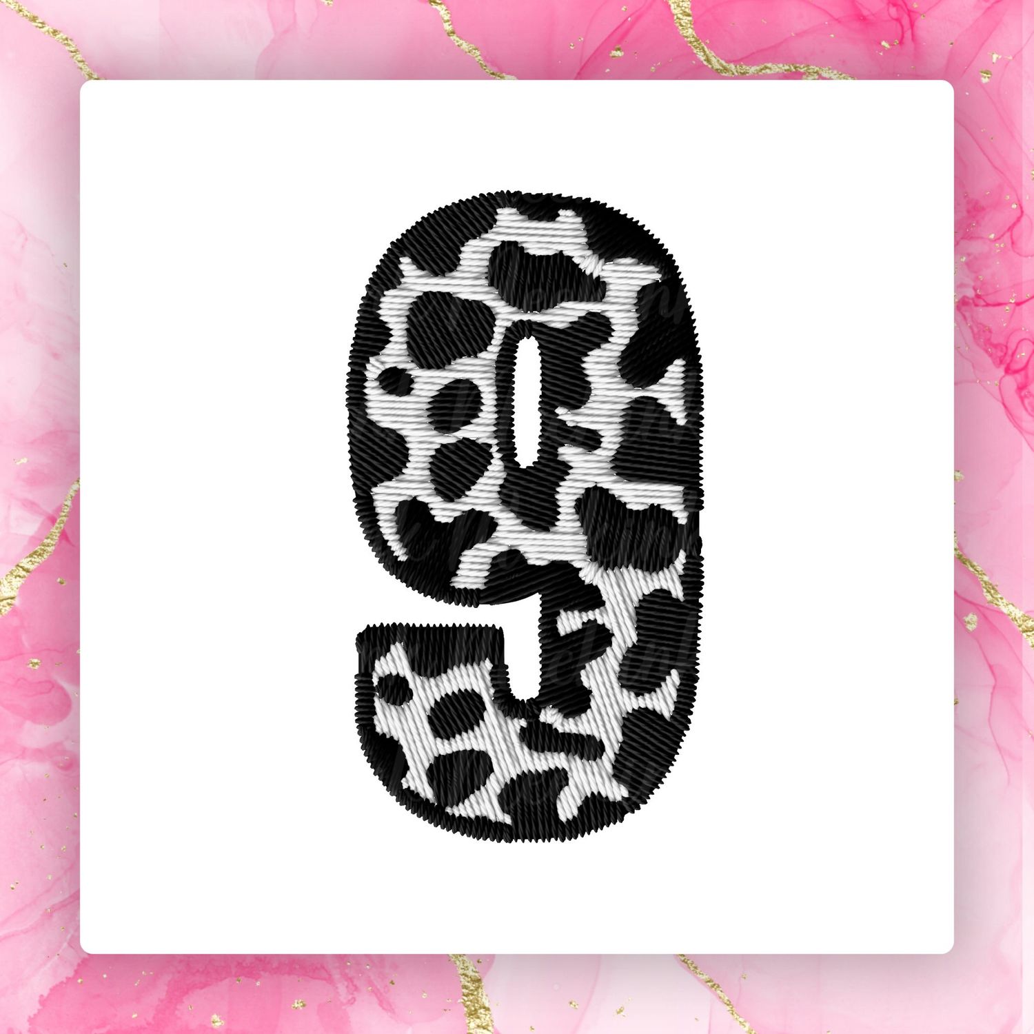 Faux Embroidery Effect Cow Print Number DTF Decal
