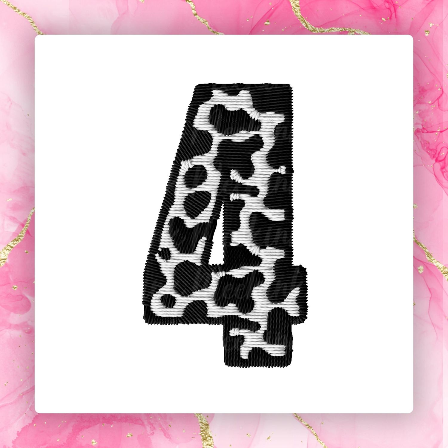 Faux Embroidery Effect Cow Print Number DTF Decal