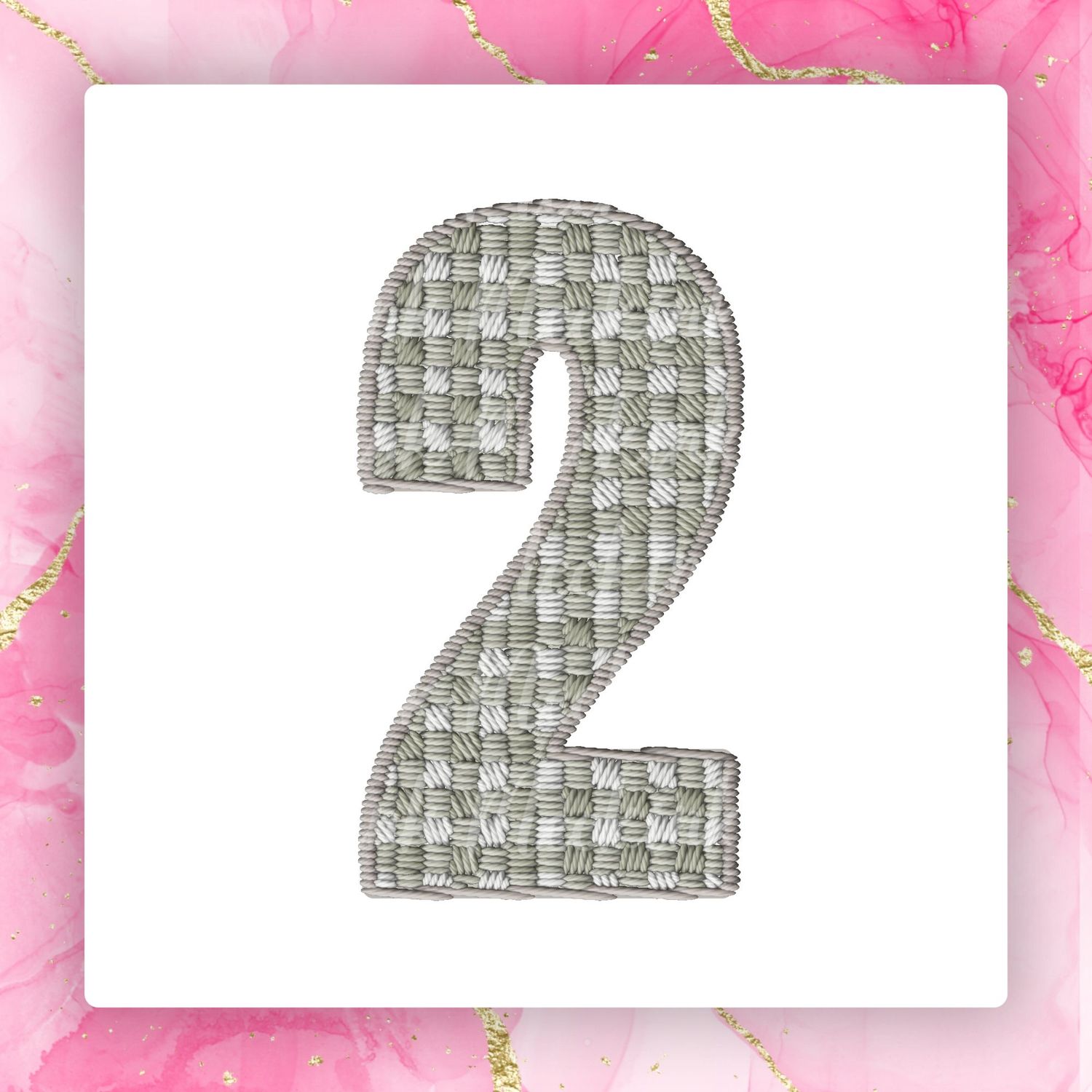 Faux Embroidery Effect Natural Gingham Number DTF Decal