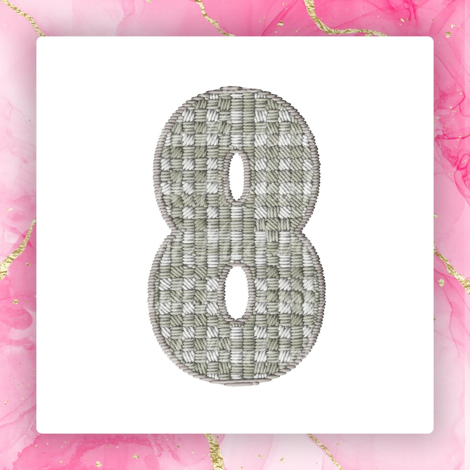 Faux Embroidery Effect Natural Gingham Number DTF Decal