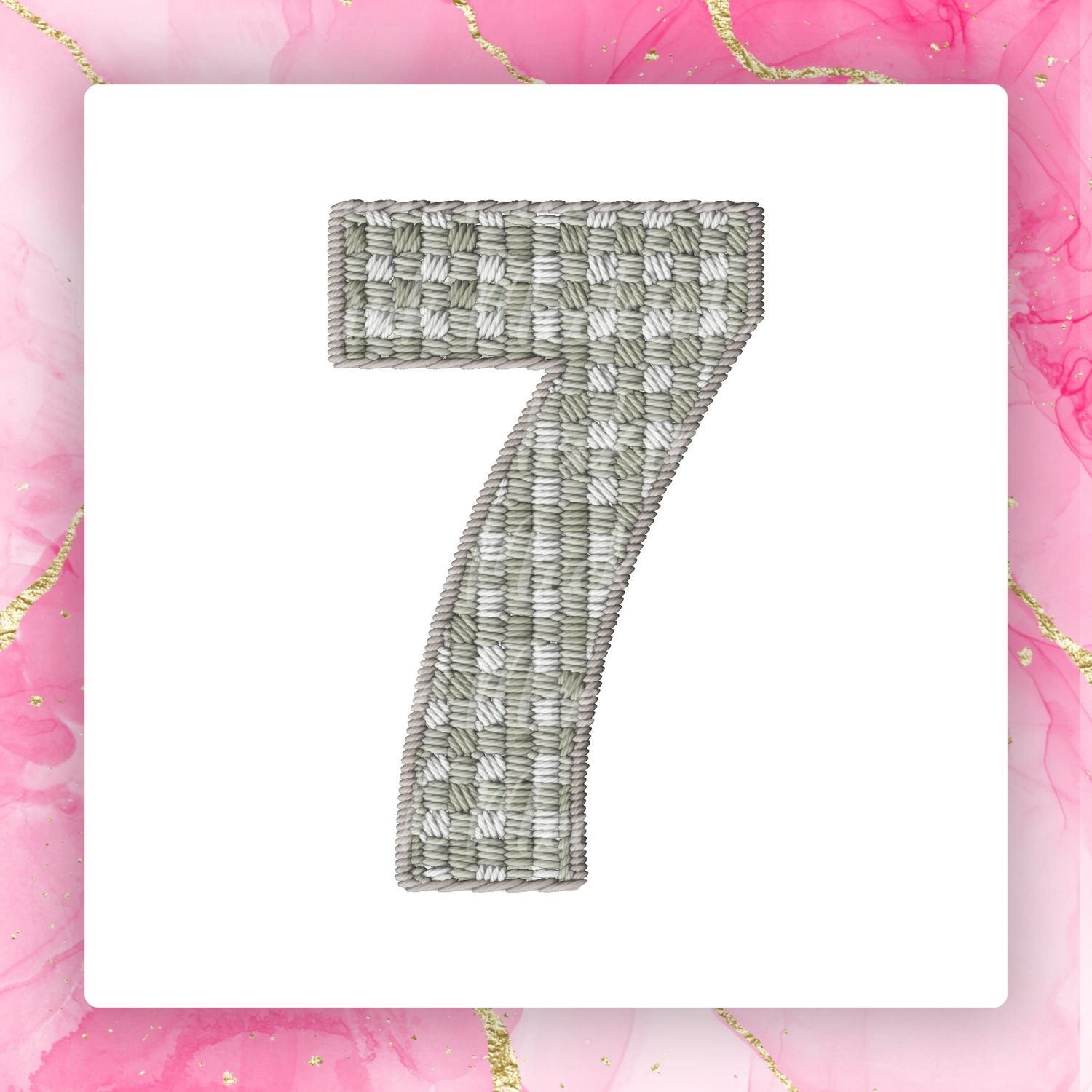 Faux Embroidery Effect Natural Gingham Number DTF Decal