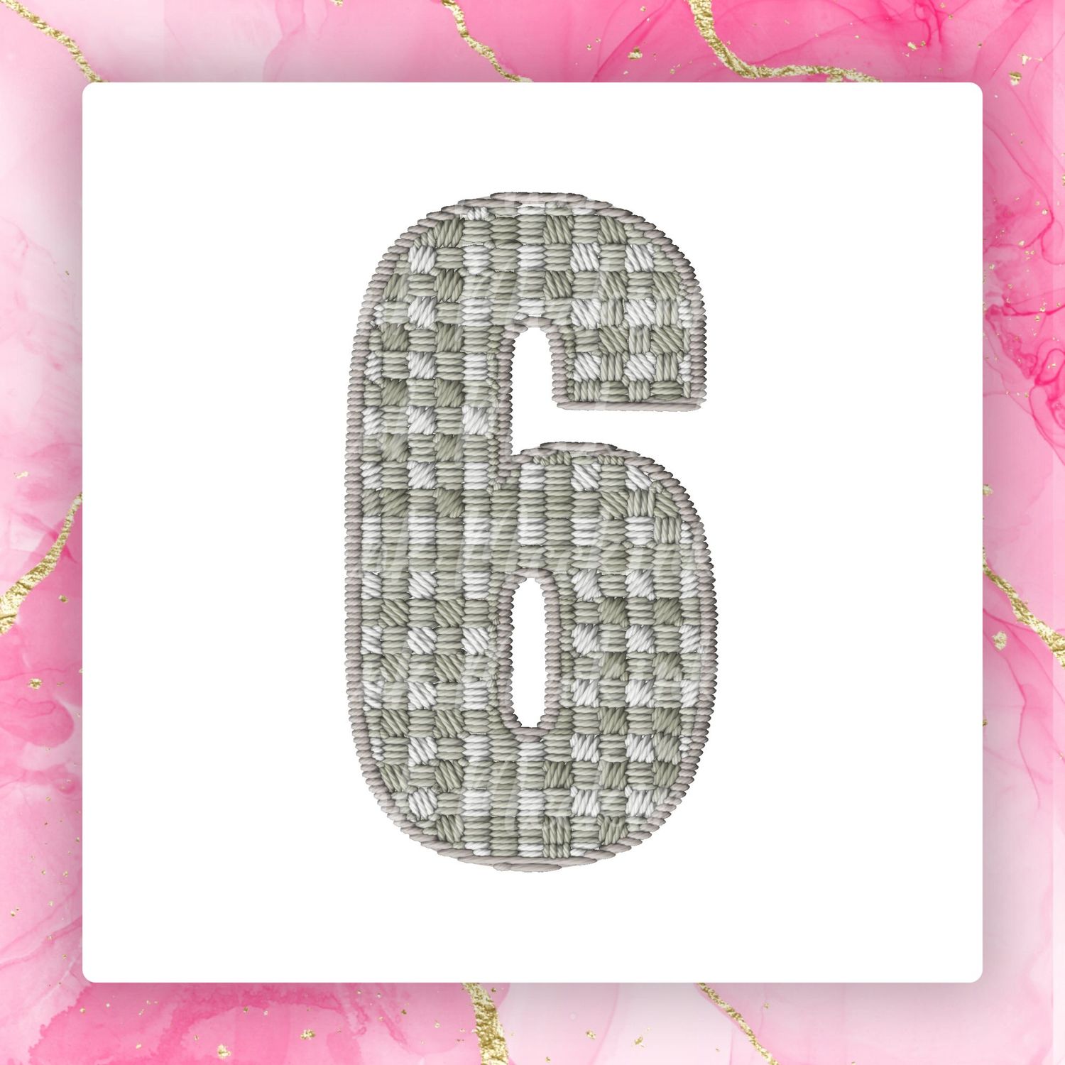 Faux Embroidery Effect Natural Gingham Number DTF Decal