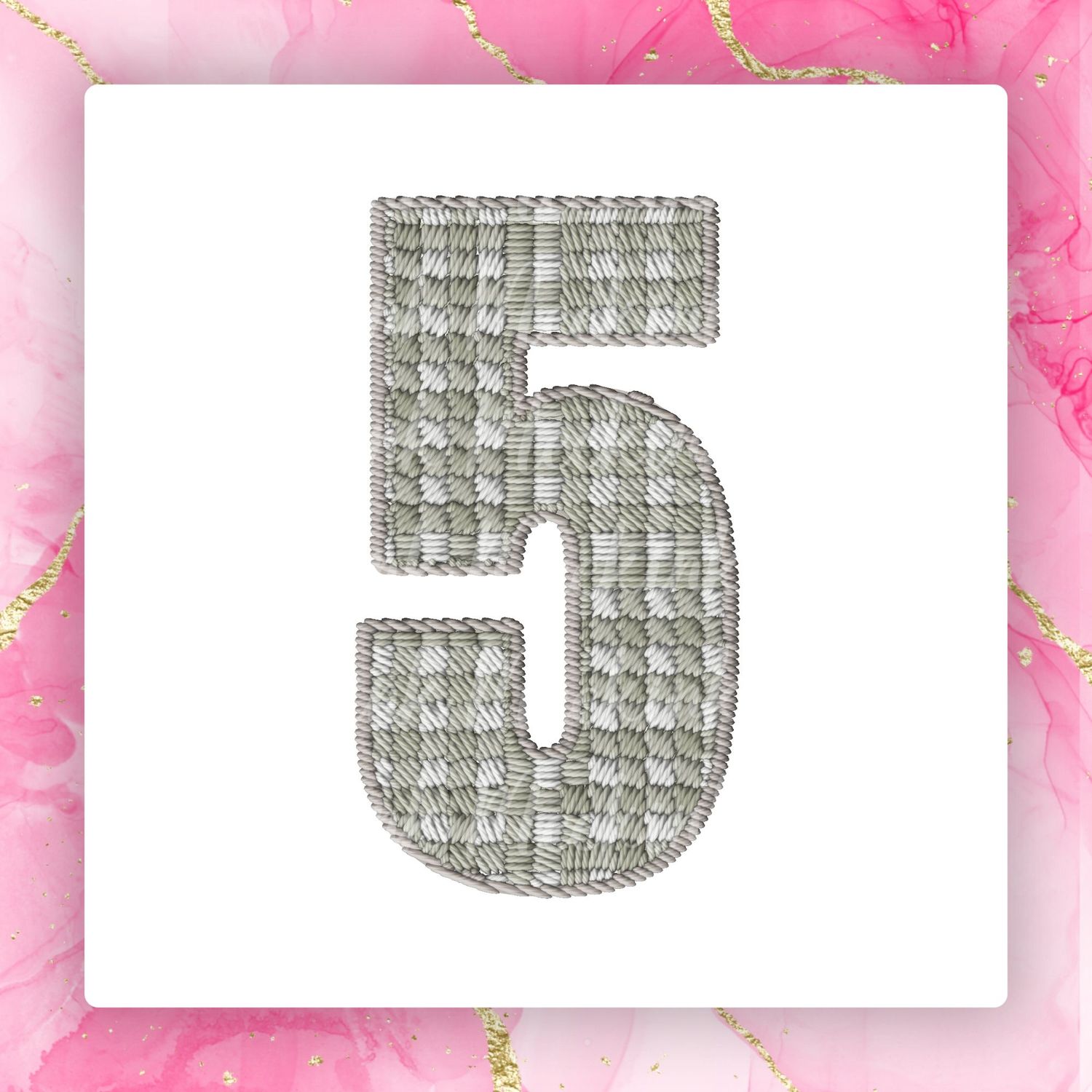 Faux Embroidery Effect Natural Gingham Number DTF Decal