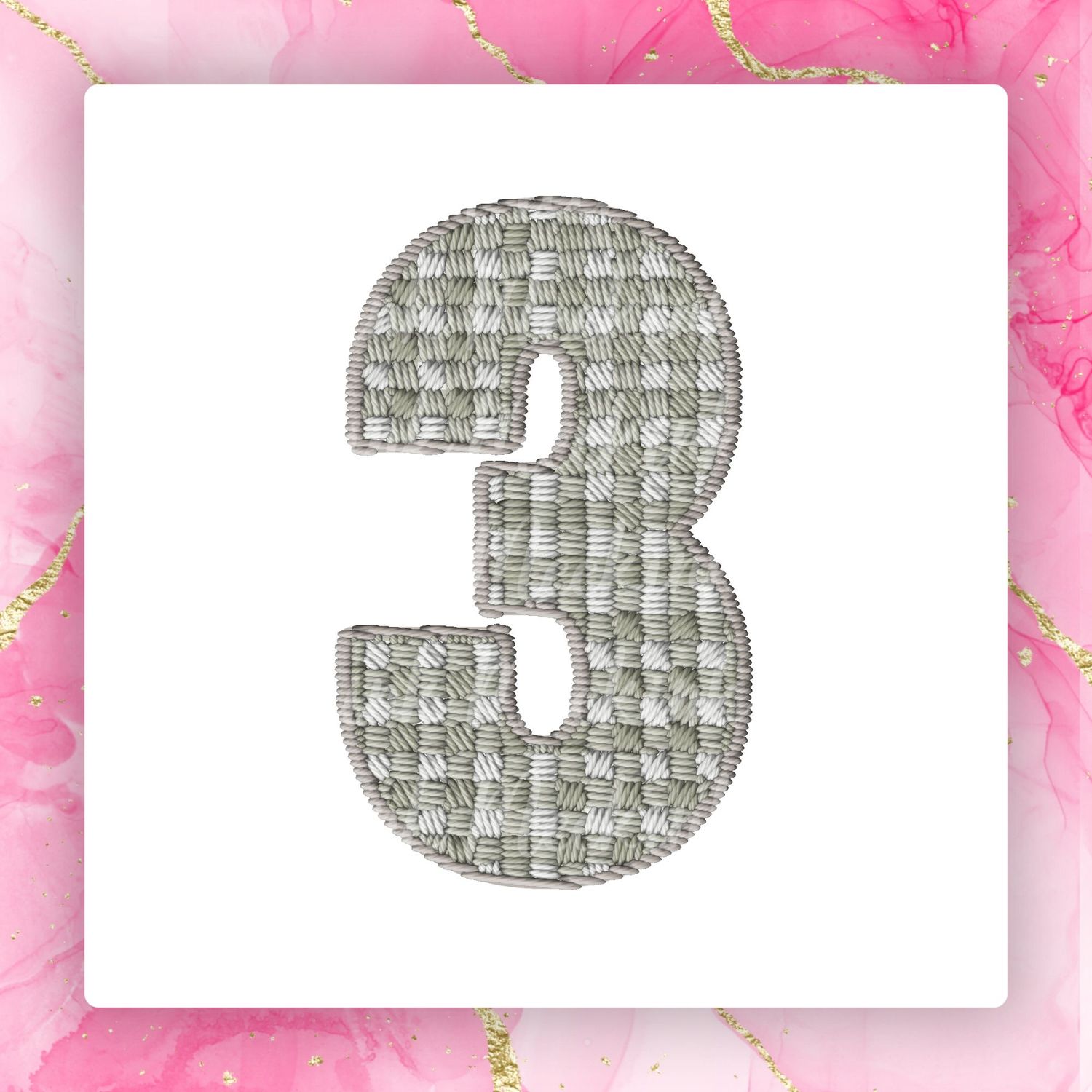 Faux Embroidery Effect Natural Gingham Number DTF Decal