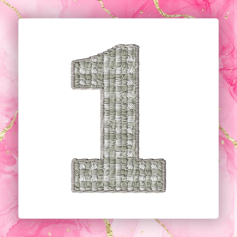 Faux Embroidery Effect Natural Gingham Number DTF Decal