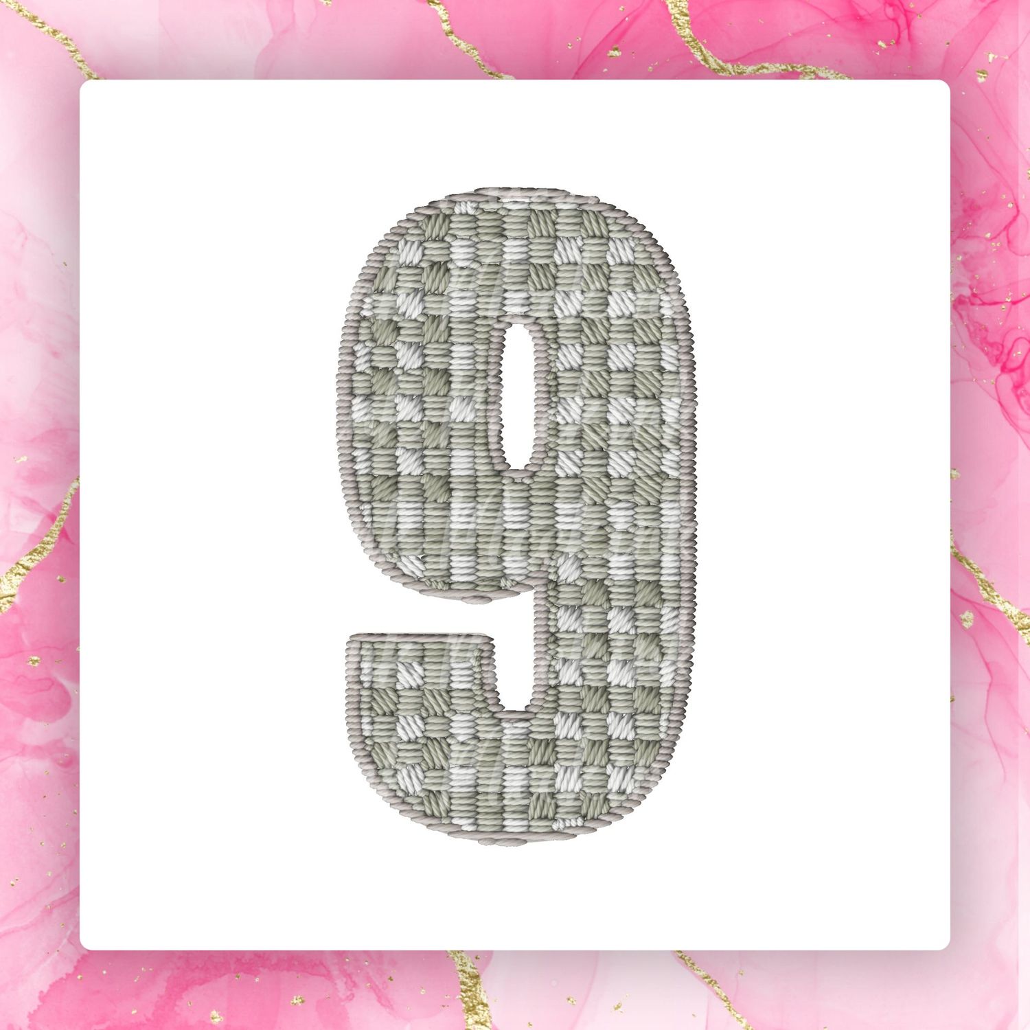Faux Embroidery Effect Natural Gingham Number DTF Decal