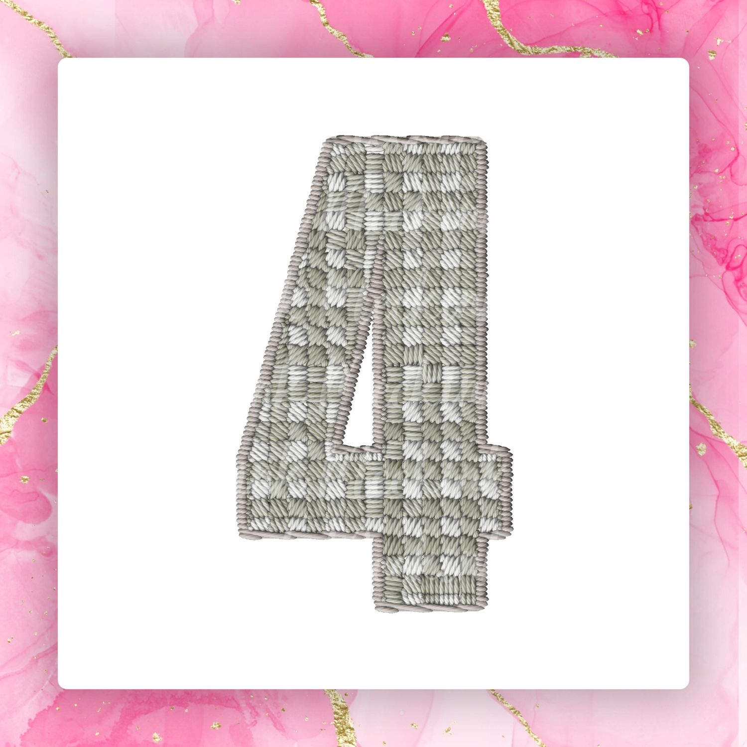 Faux Embroidery Effect Natural Gingham Number DTF Decal