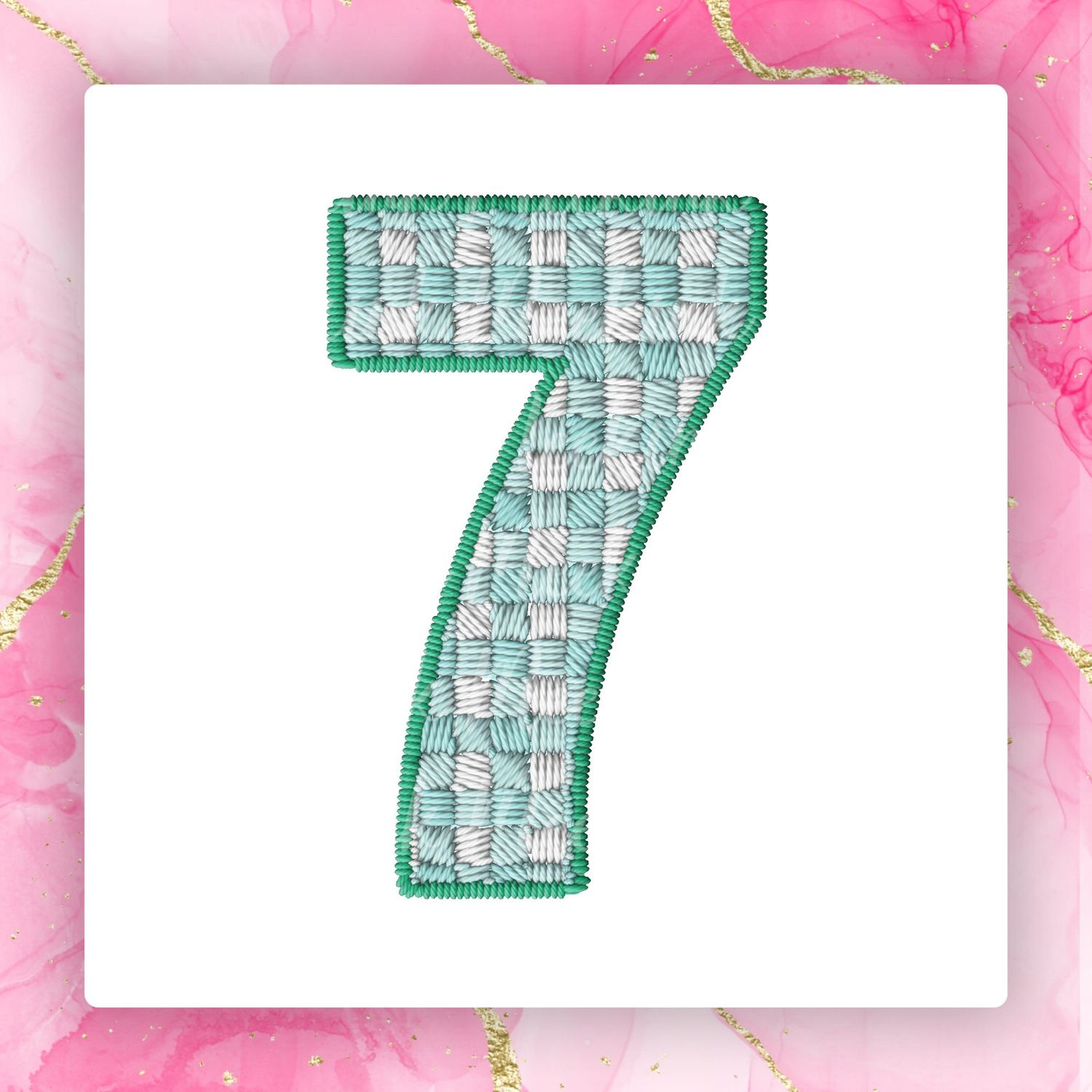 Faux Embroidery Effect Green Gingham Number DTF Decal