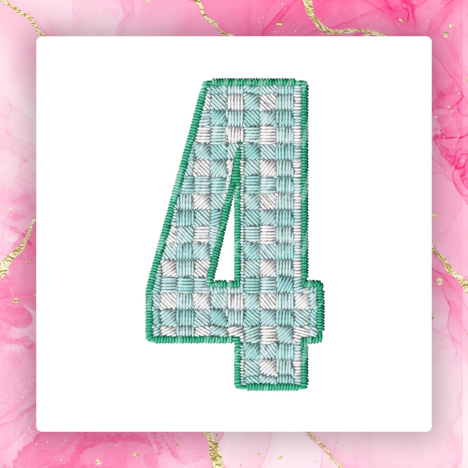 Faux Embroidery Effect Green Gingham Number DTF Decal
