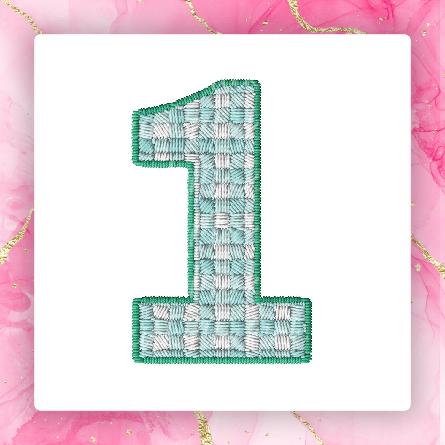 Faux Embroidery Effect Green Gingham Number DTF Decal