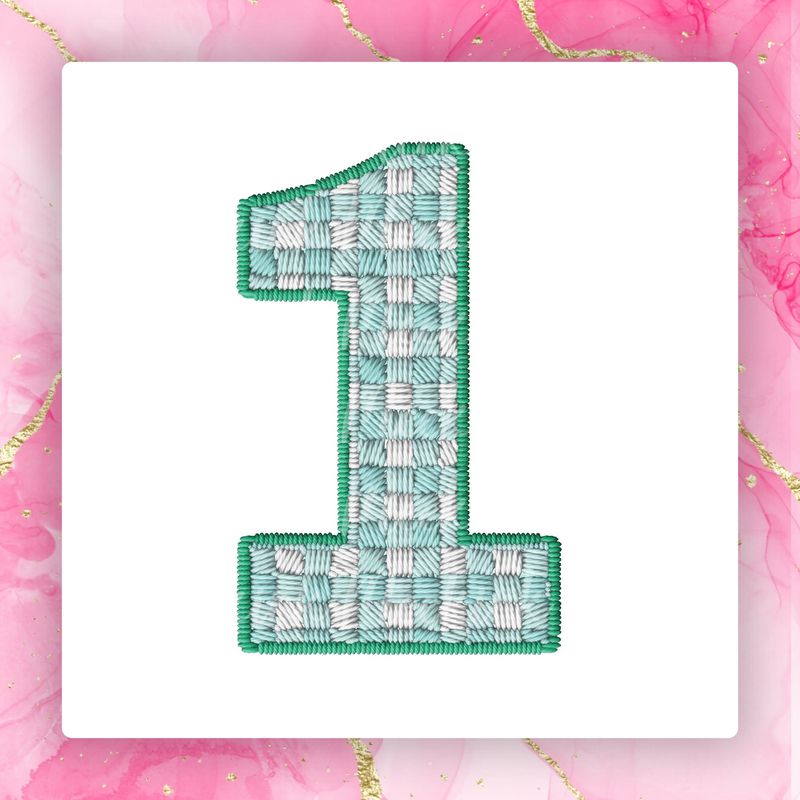 Faux Embroidery Effect Green Gingham Number DTF Decal