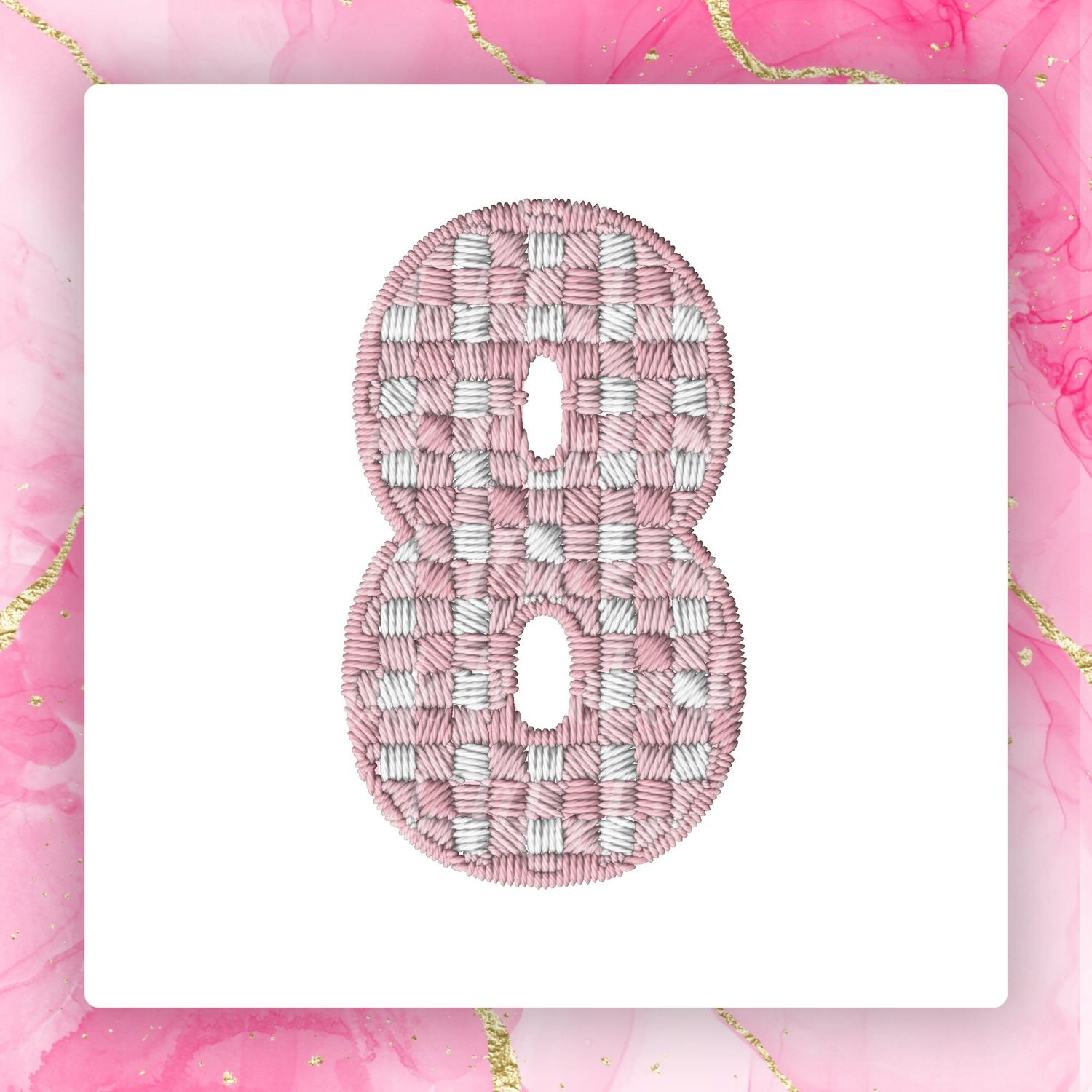 Faux Embroidery Effect Pink Gingham Number DTF Decal