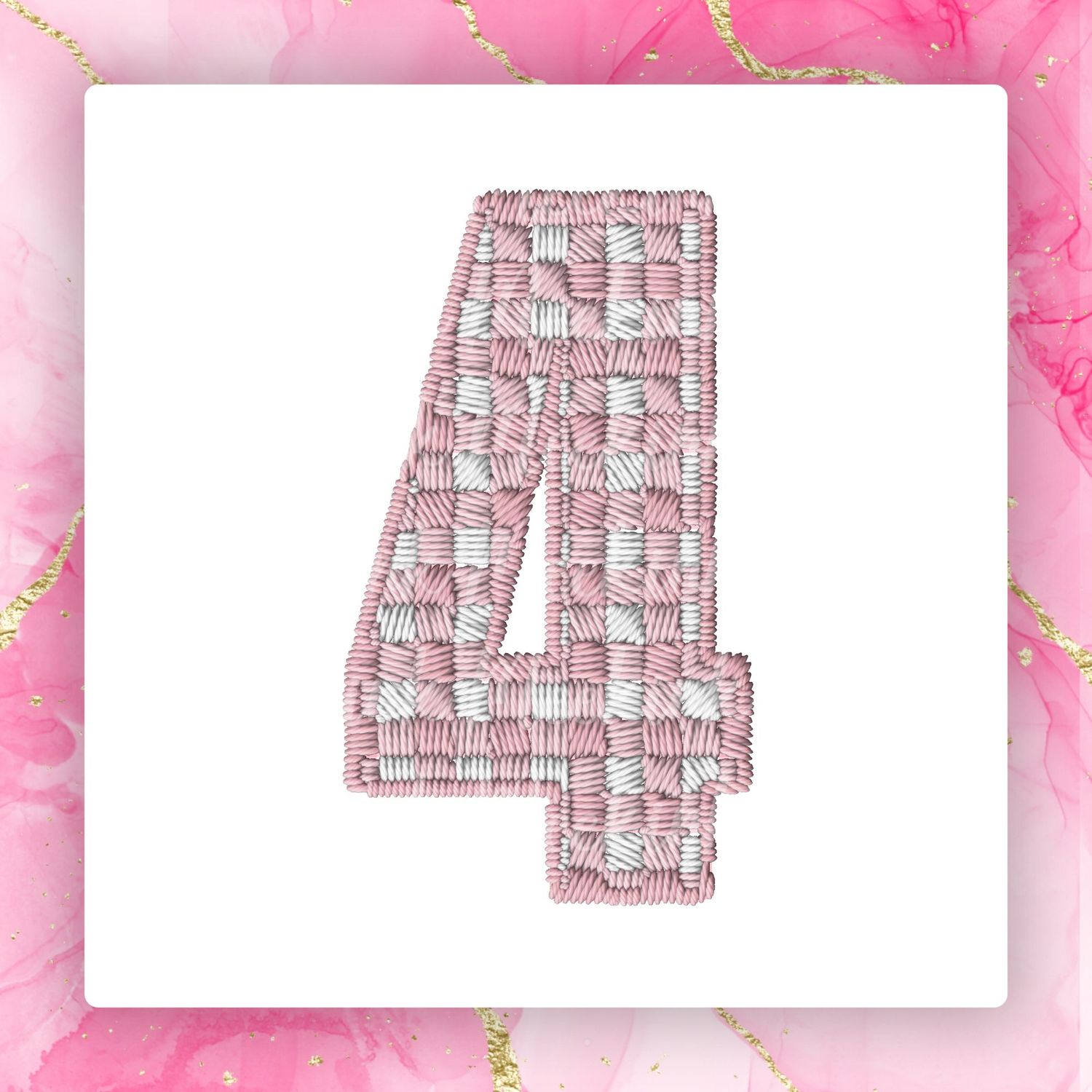 Faux Embroidery Effect Pink Gingham Number DTF Decal