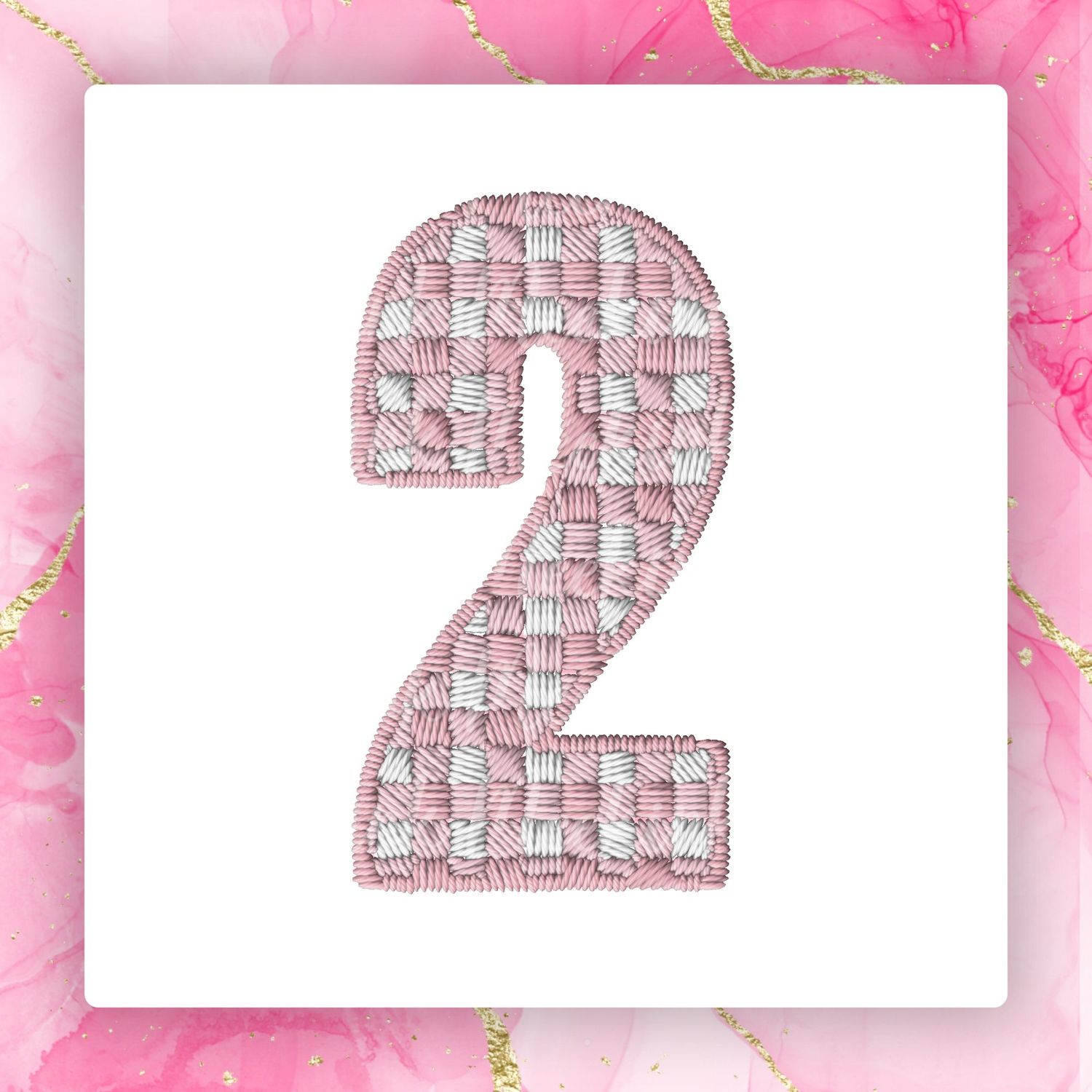 Faux Embroidery Effect Pink Gingham Number DTF Decal