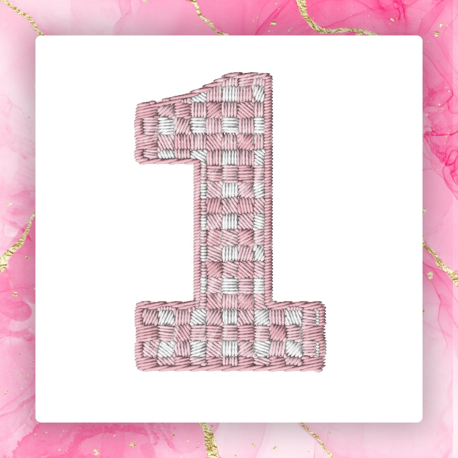 Faux Embroidery Effect Pink Gingham Number DTF Decal