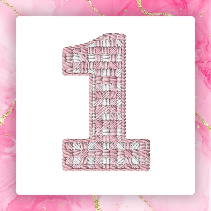 Faux Embroidery Effect Pink Gingham Number DTF Decal