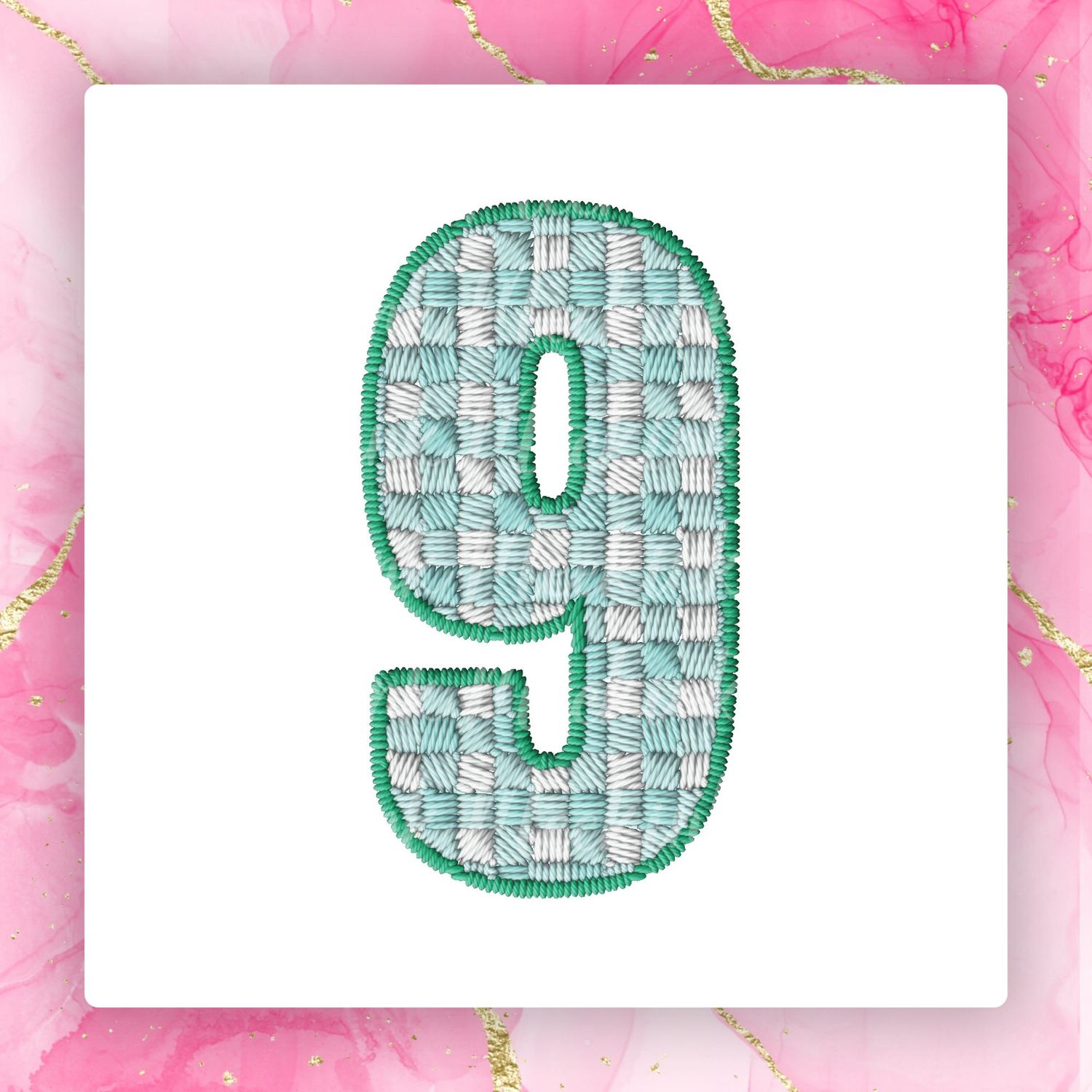 Faux Embroidery Effect Green Gingham Number DTF Decal