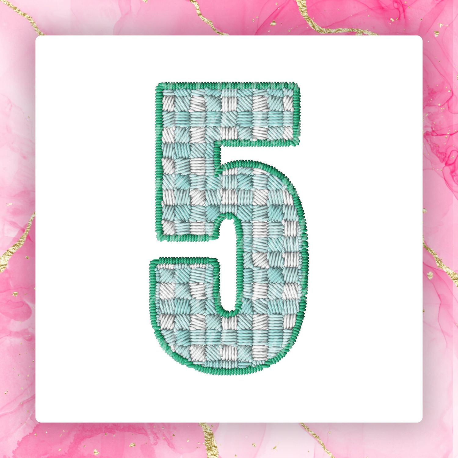 Faux Embroidery Effect Green Gingham Number DTF Decal