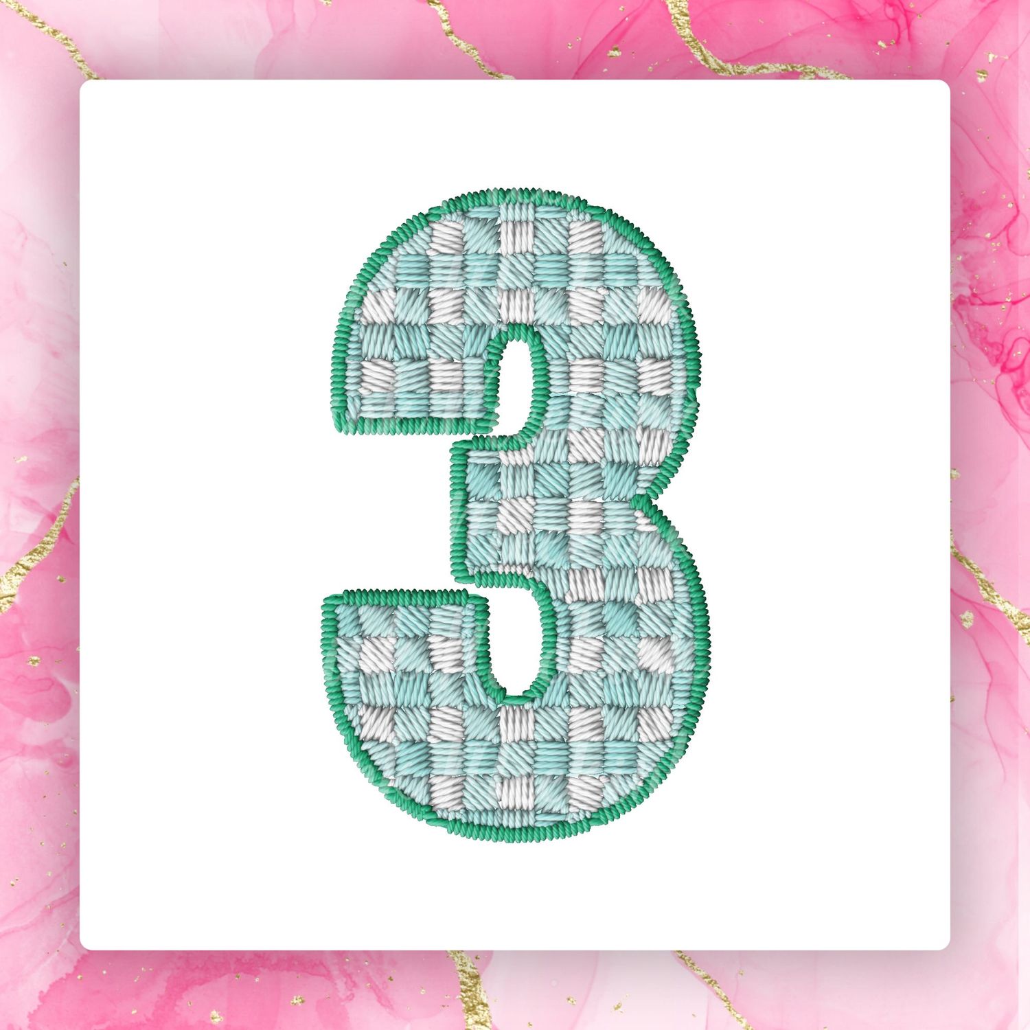 Faux Embroidery Effect Green Gingham Number DTF Decal