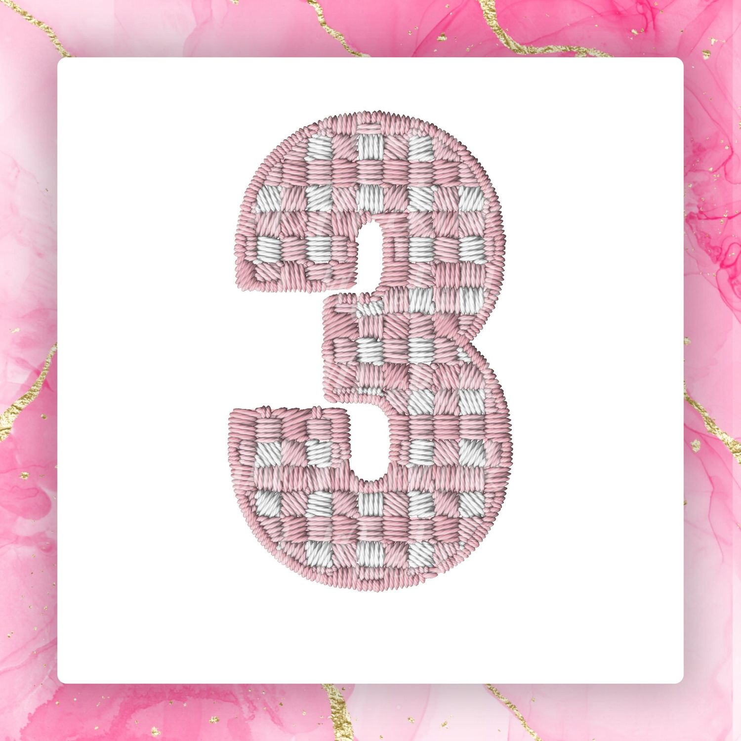Faux Embroidery Effect Pink Gingham Number DTF Decal