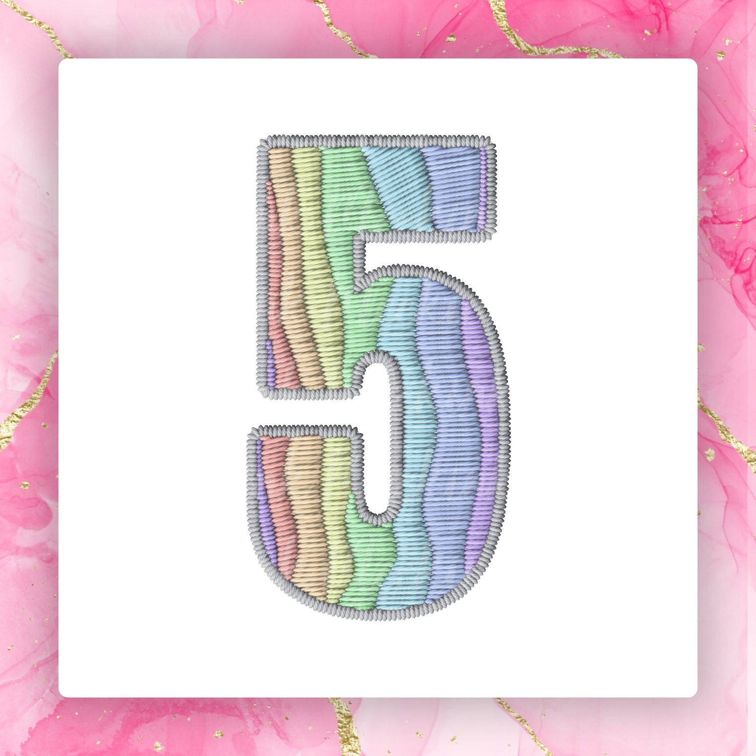 Faux Embroidery Effect Rainbow Number DTF Decal
