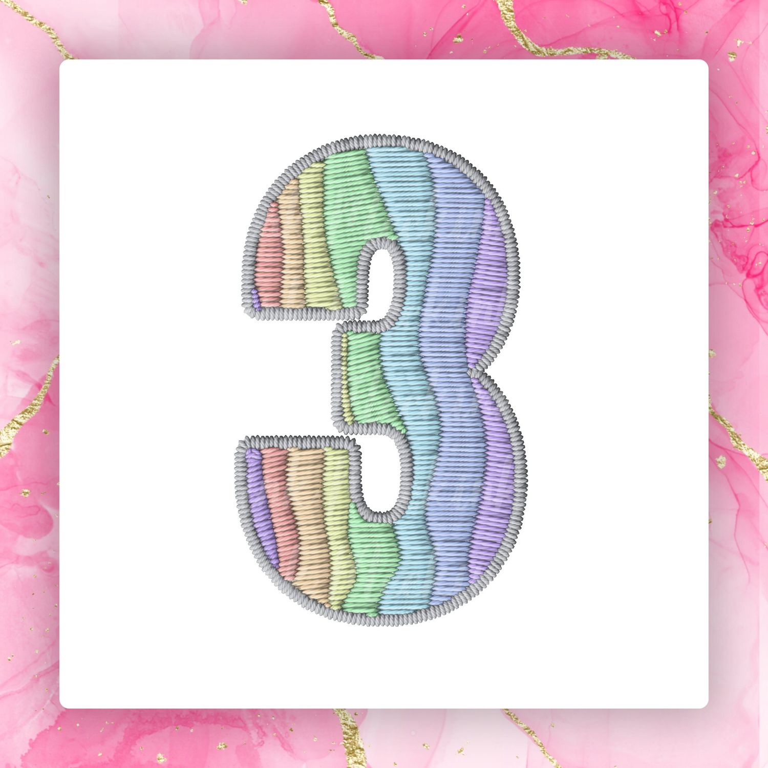 Faux Embroidery Effect Rainbow Number DTF Decal