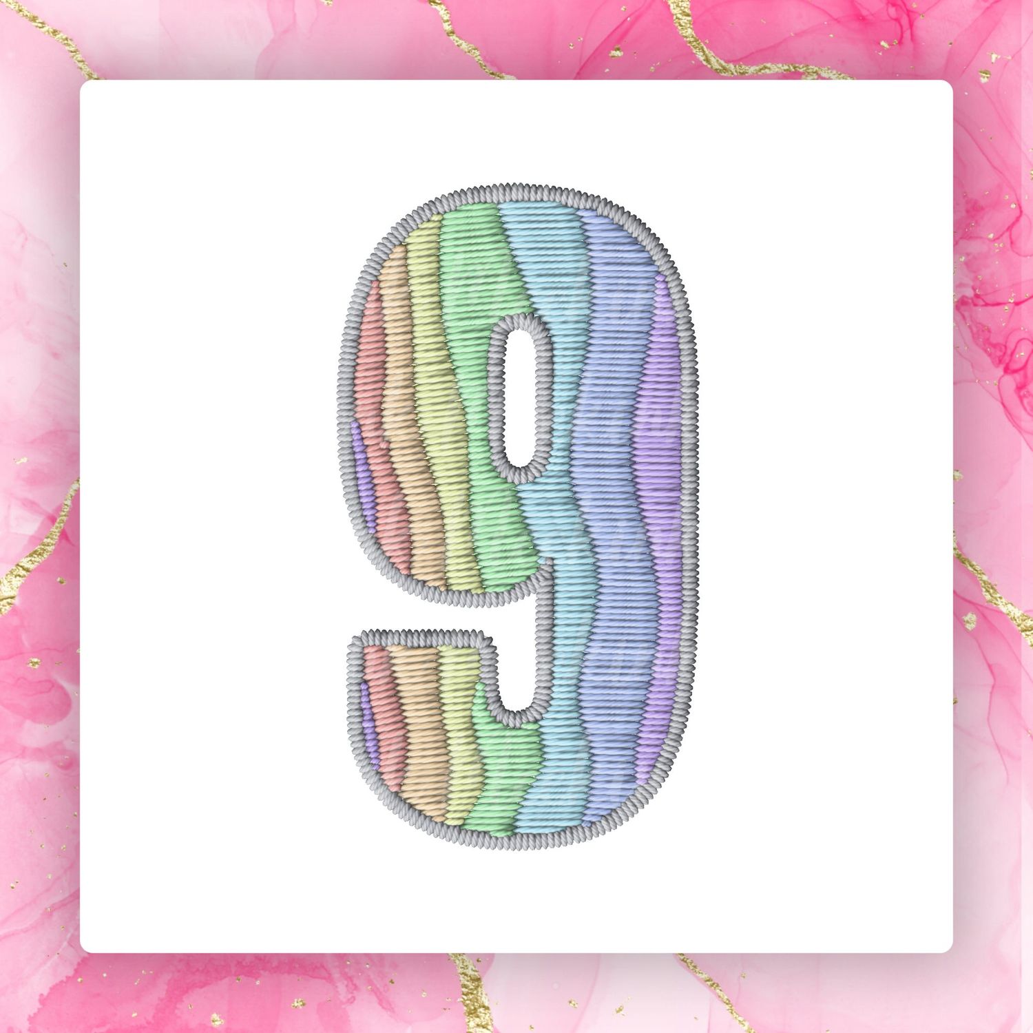 Faux Embroidery Effect Rainbow Number DTF Decal
