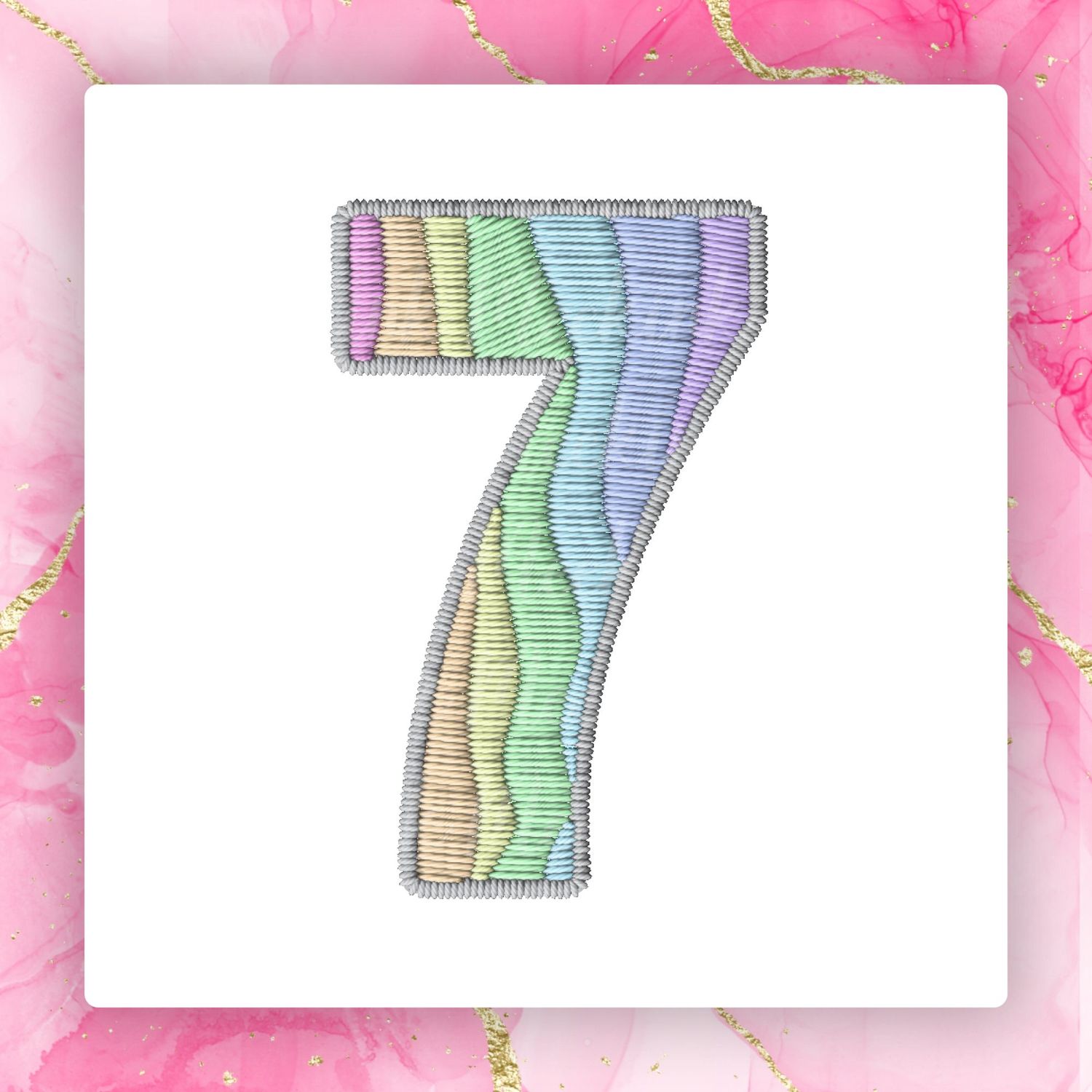 Faux Embroidery Effect Rainbow Number DTF Decal