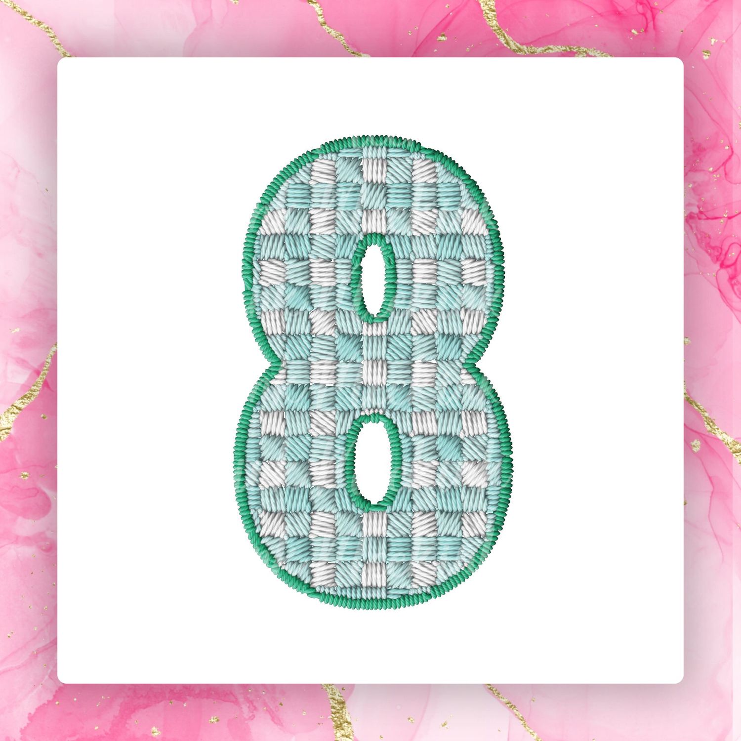Faux Embroidery Effect Green Gingham Number DTF Decal