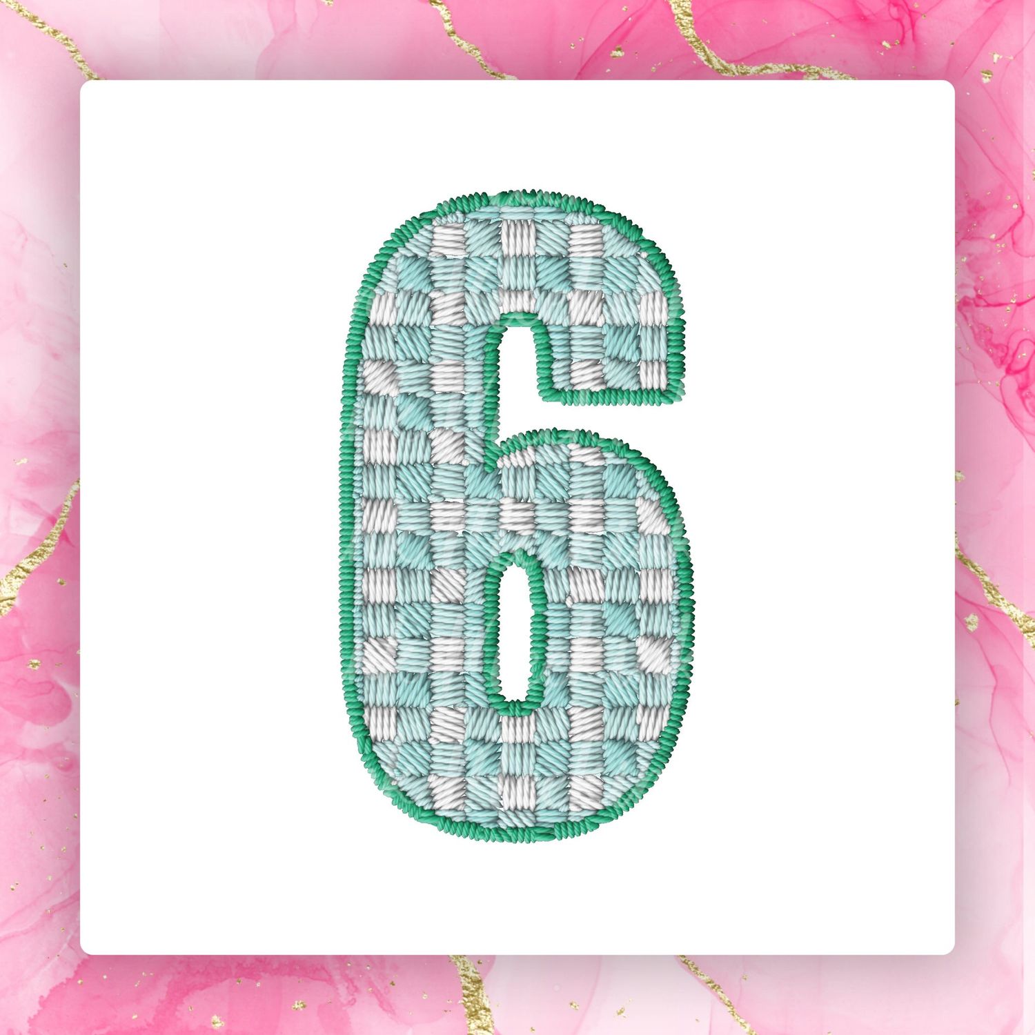 Faux Embroidery Effect Green Gingham Number DTF Decal