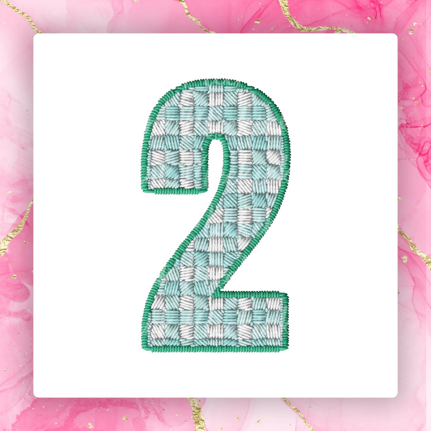 Faux Embroidery Effect Green Gingham Number DTF Decal