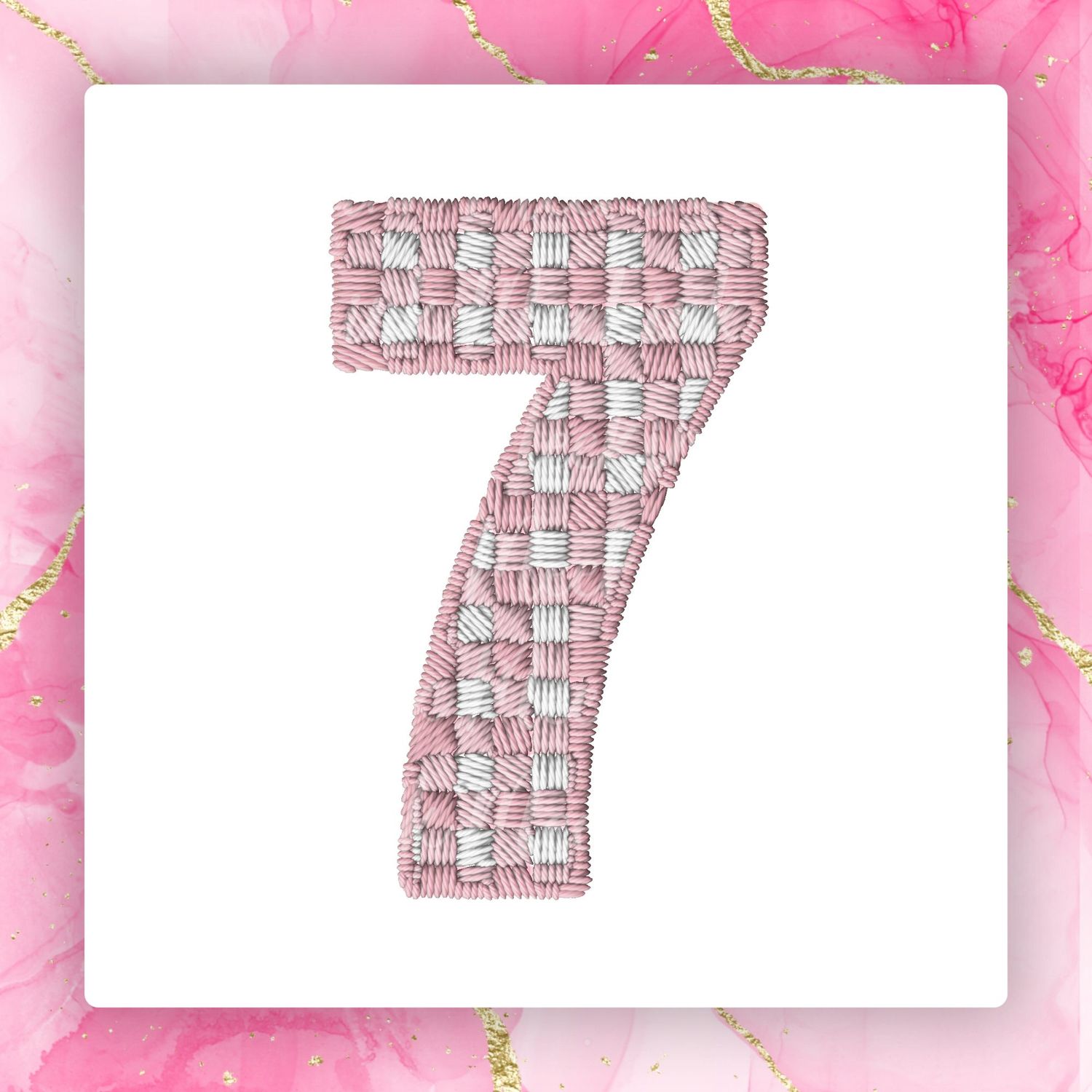 Faux Embroidery Effect Pink Gingham Number DTF Decal