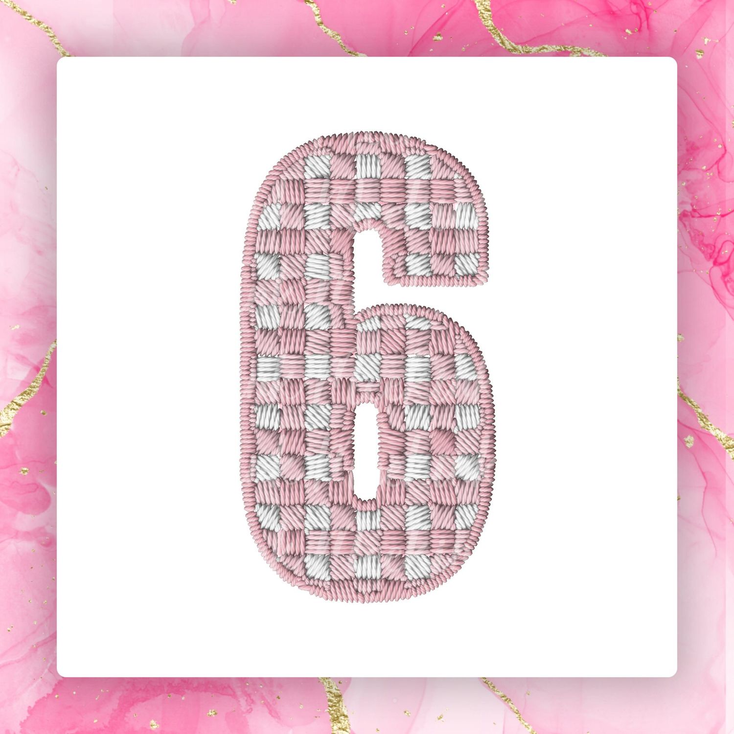 Faux Embroidery Effect Pink Gingham Number DTF Decal