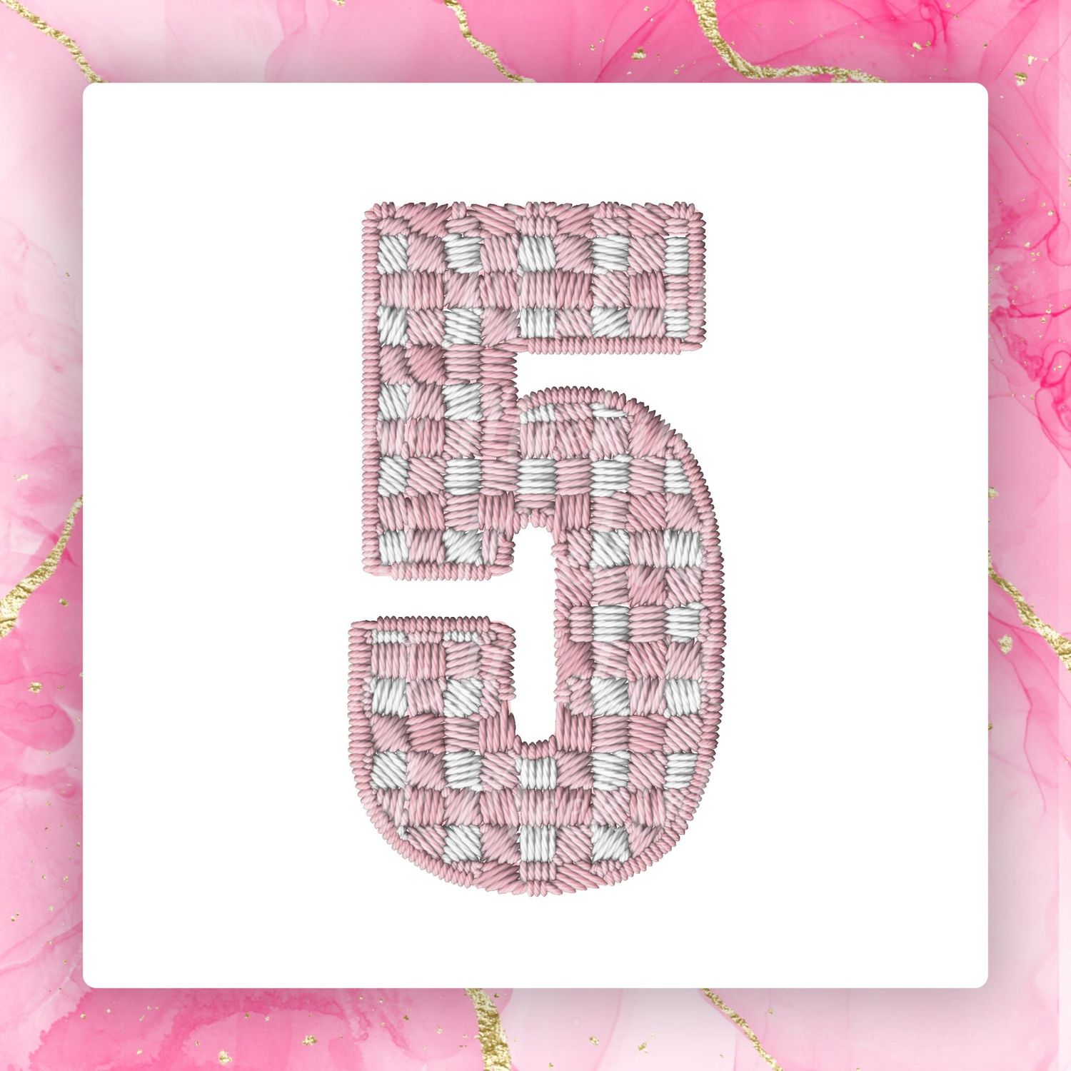 Faux Embroidery Effect Pink Gingham Number DTF Decal
