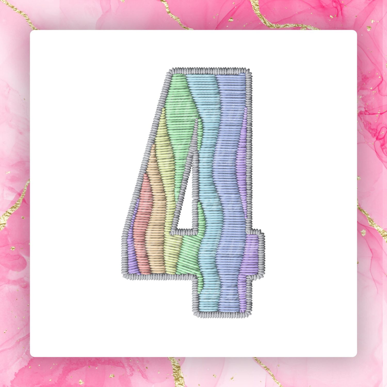 Faux Embroidery Effect Rainbow Number DTF Decal