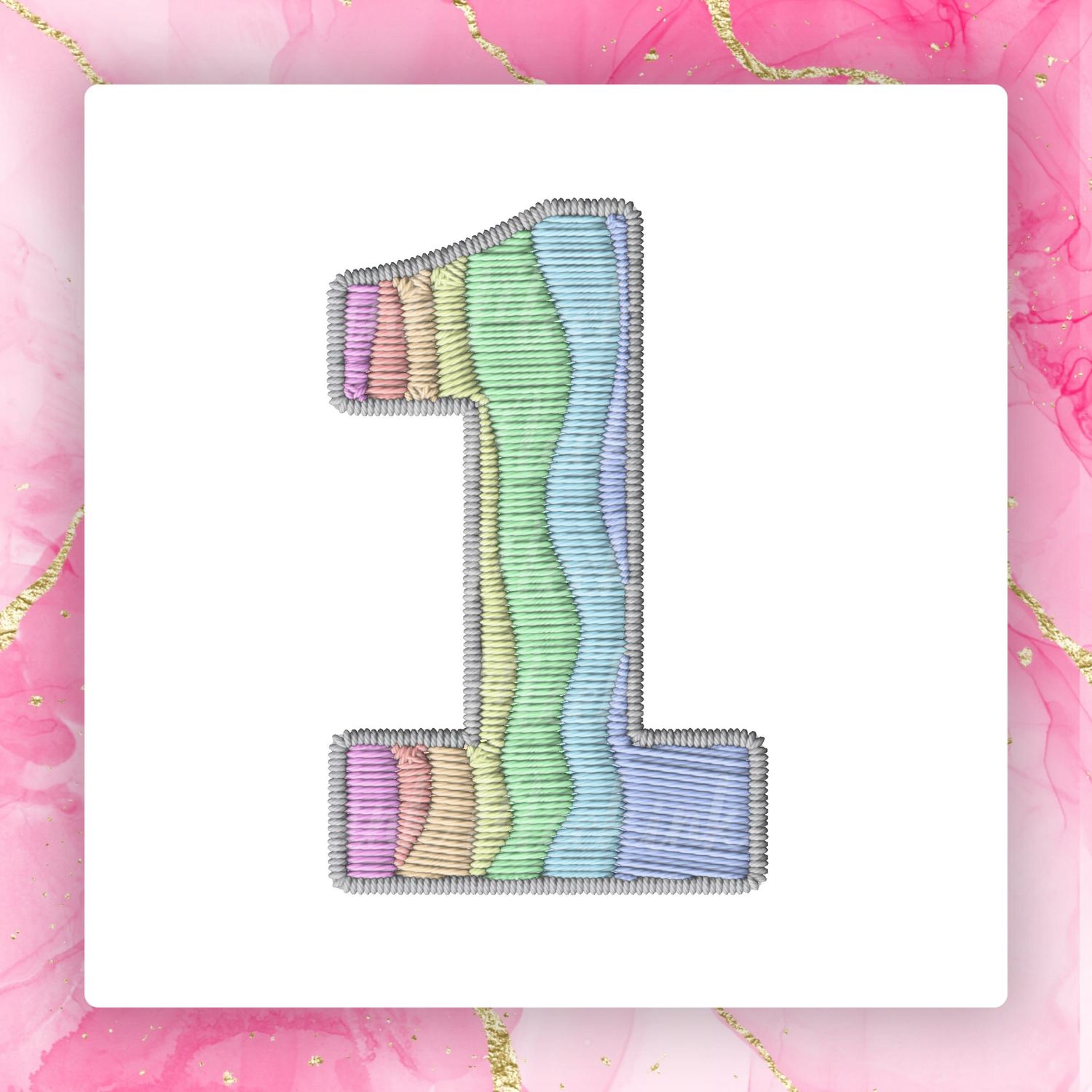 Faux Embroidery Effect Rainbow Number DTF Decal