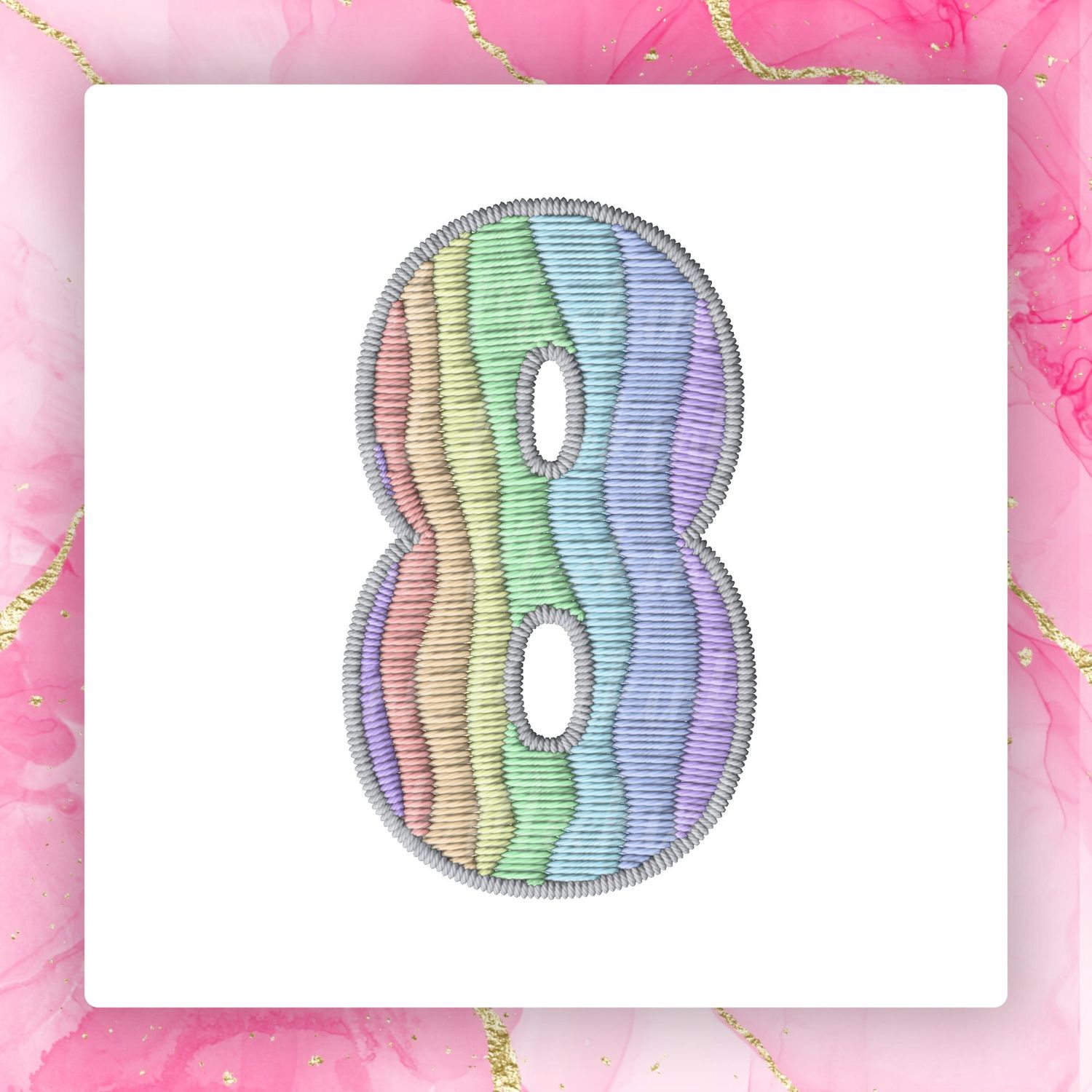 Faux Embroidery Effect Rainbow Number DTF Decal