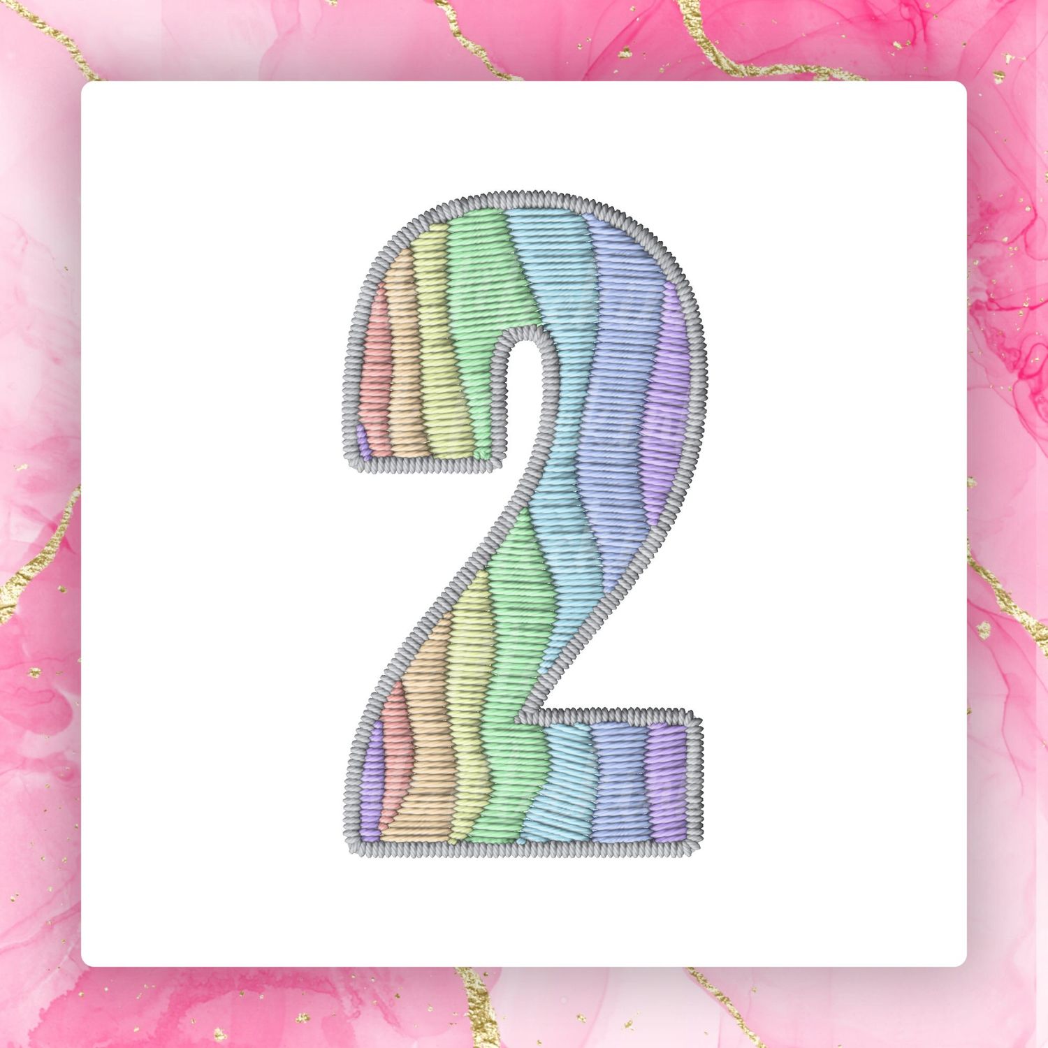 Faux Embroidery Effect Rainbow Number DTF Decal