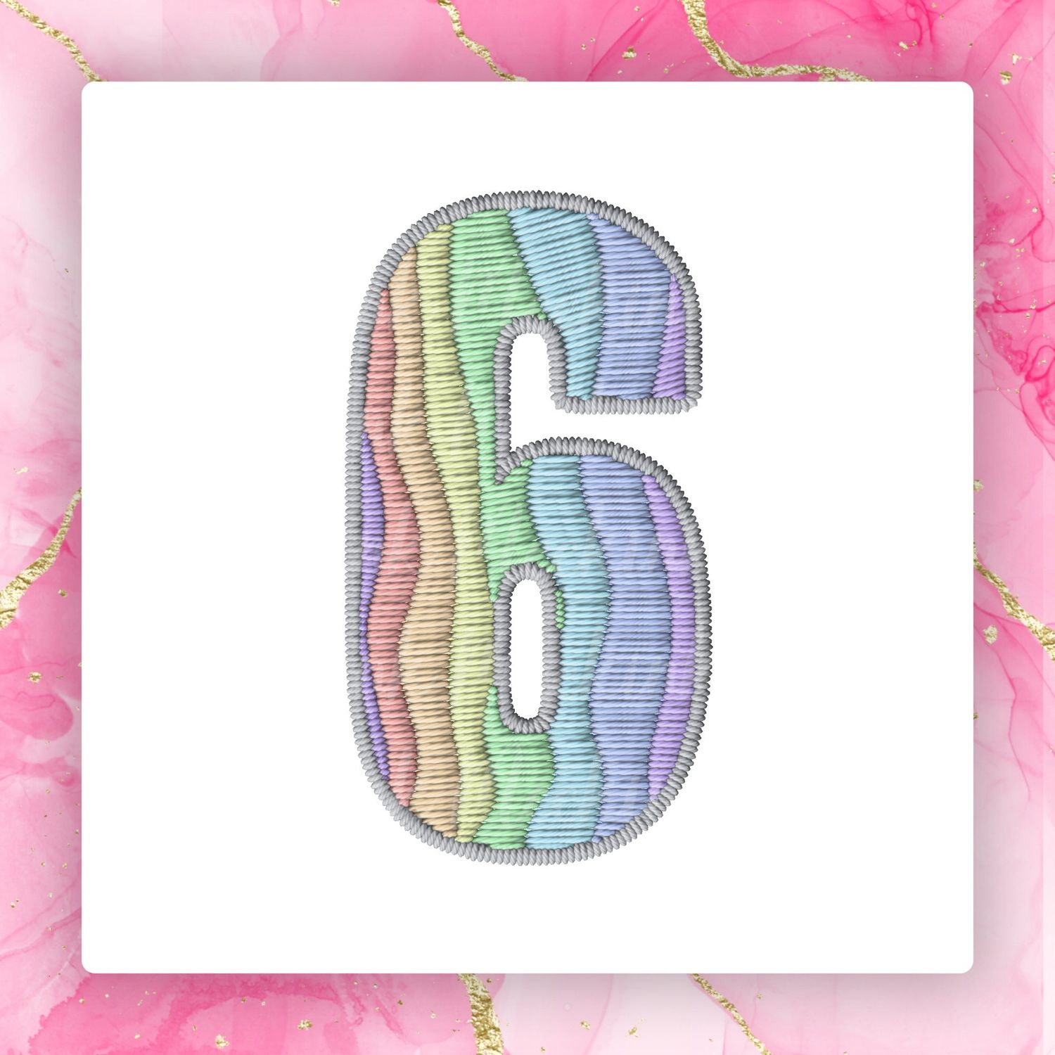 Faux Embroidery Effect Rainbow Number DTF Decal