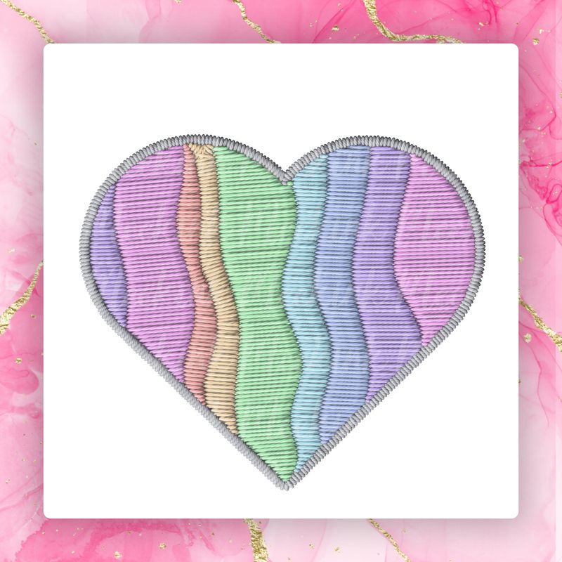 Faux Embroidery Effect Rainbow Heart DTF Decal