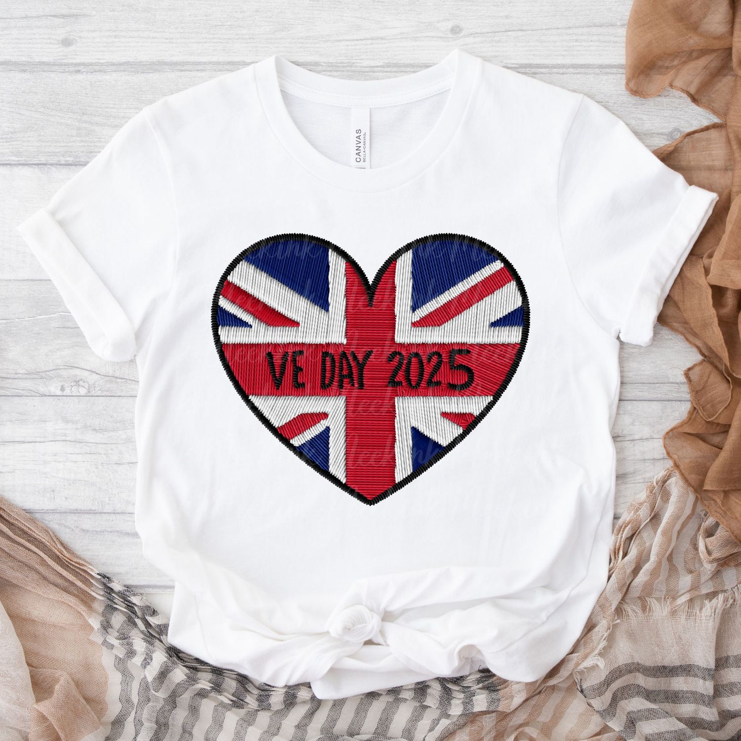 Faux Embroidered Effect Heart VE DAY DTF Decal