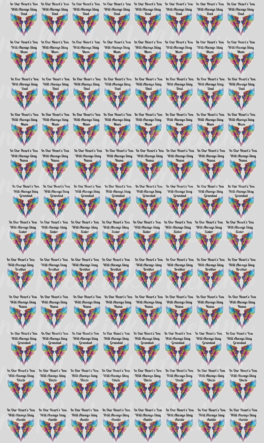 Angel Wings Mixed Title Half Meter Sheet UVDTF or DTF Decal