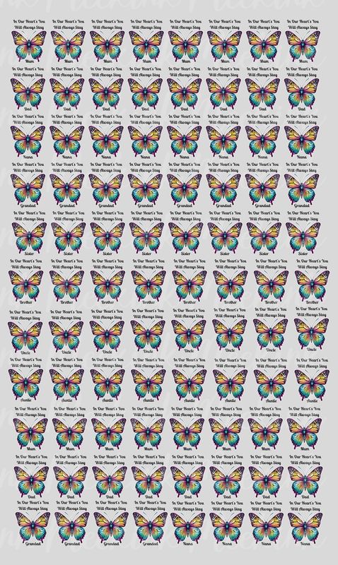 Butterfly Mixed Title Half Meter Sheet UVDTF or DTF Decal