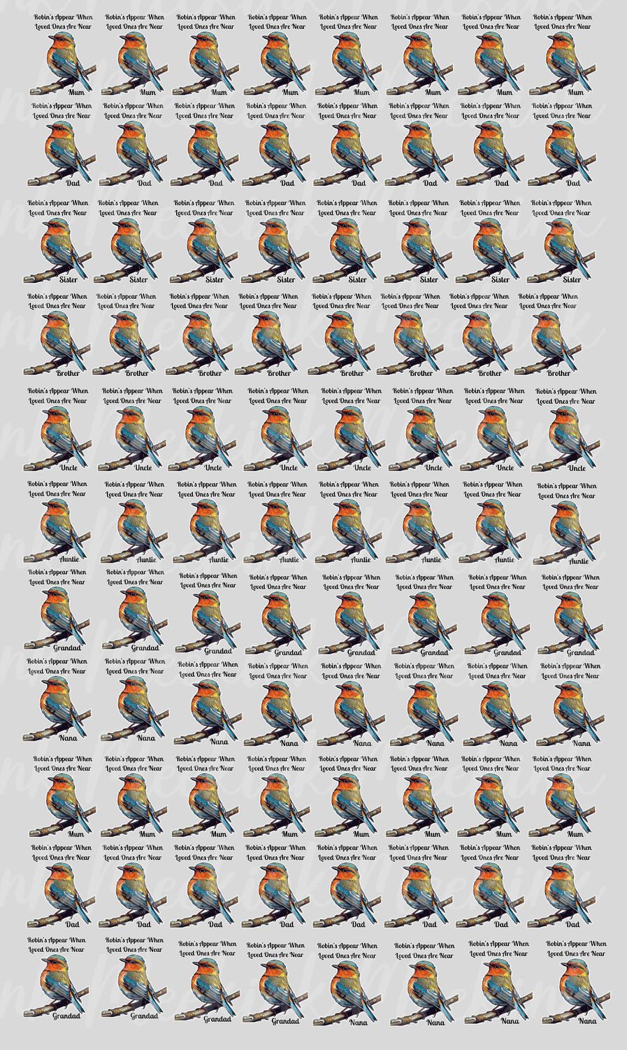 Robin Mixed Title Half Meter Sheet UVDTF or DTF Decal